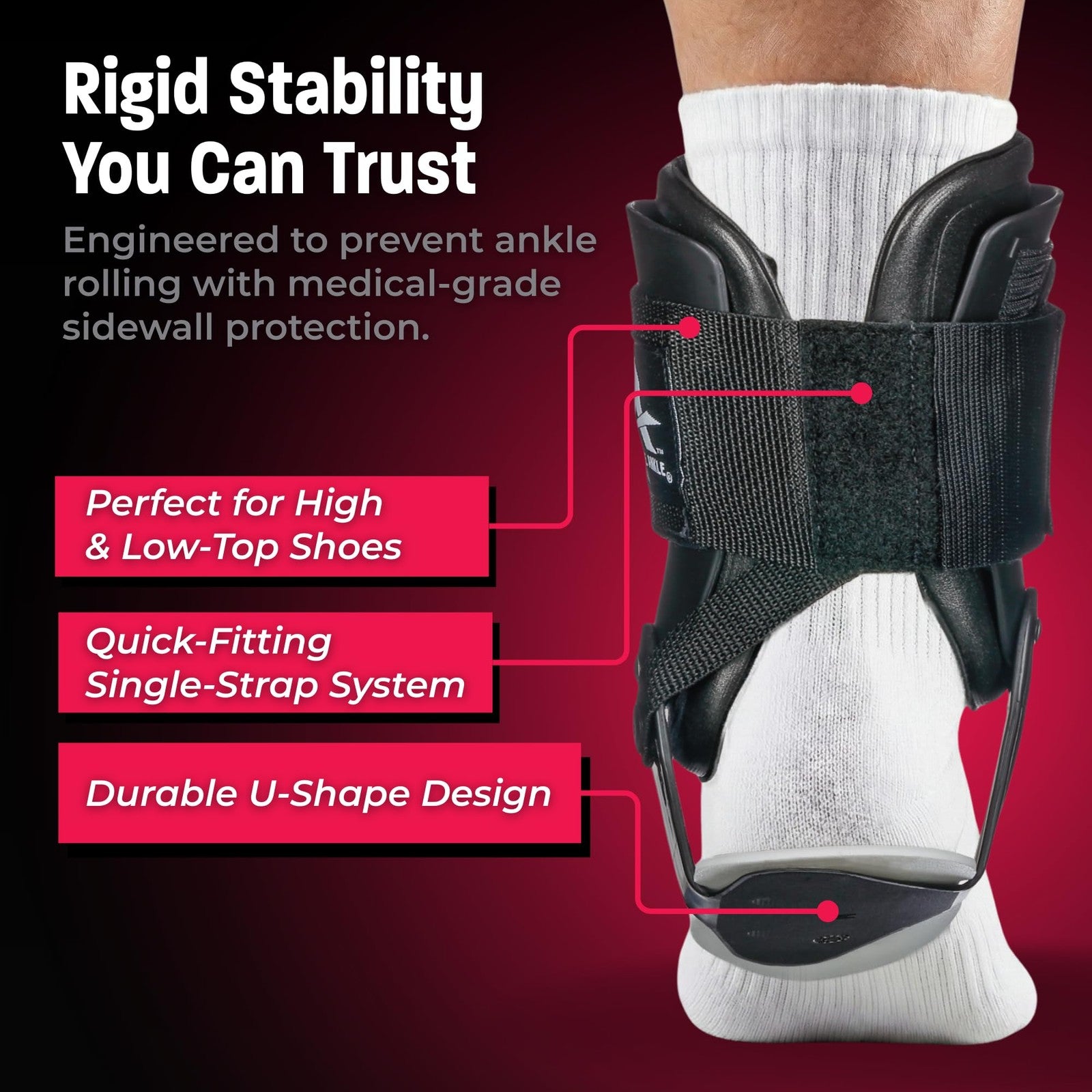 Black Cramer Active Ankle T2 brace supporting the ankle for men and women, with adjustable straps and breathable material.