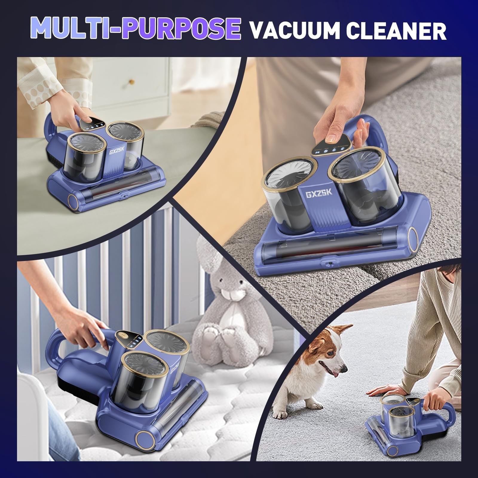 Gxzsk 16kPa mattress vacuum cleaner with UV-C light, ultrasonic technology, and 140℉ heating for deep cleaning and sanitizing.