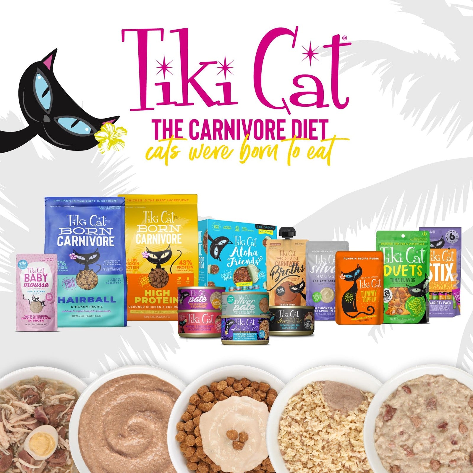 Tiki Cat Born Carnivore Chicken Dry Cat Food in 6 lbs bag, designed for hairball control and healthy feline digestion