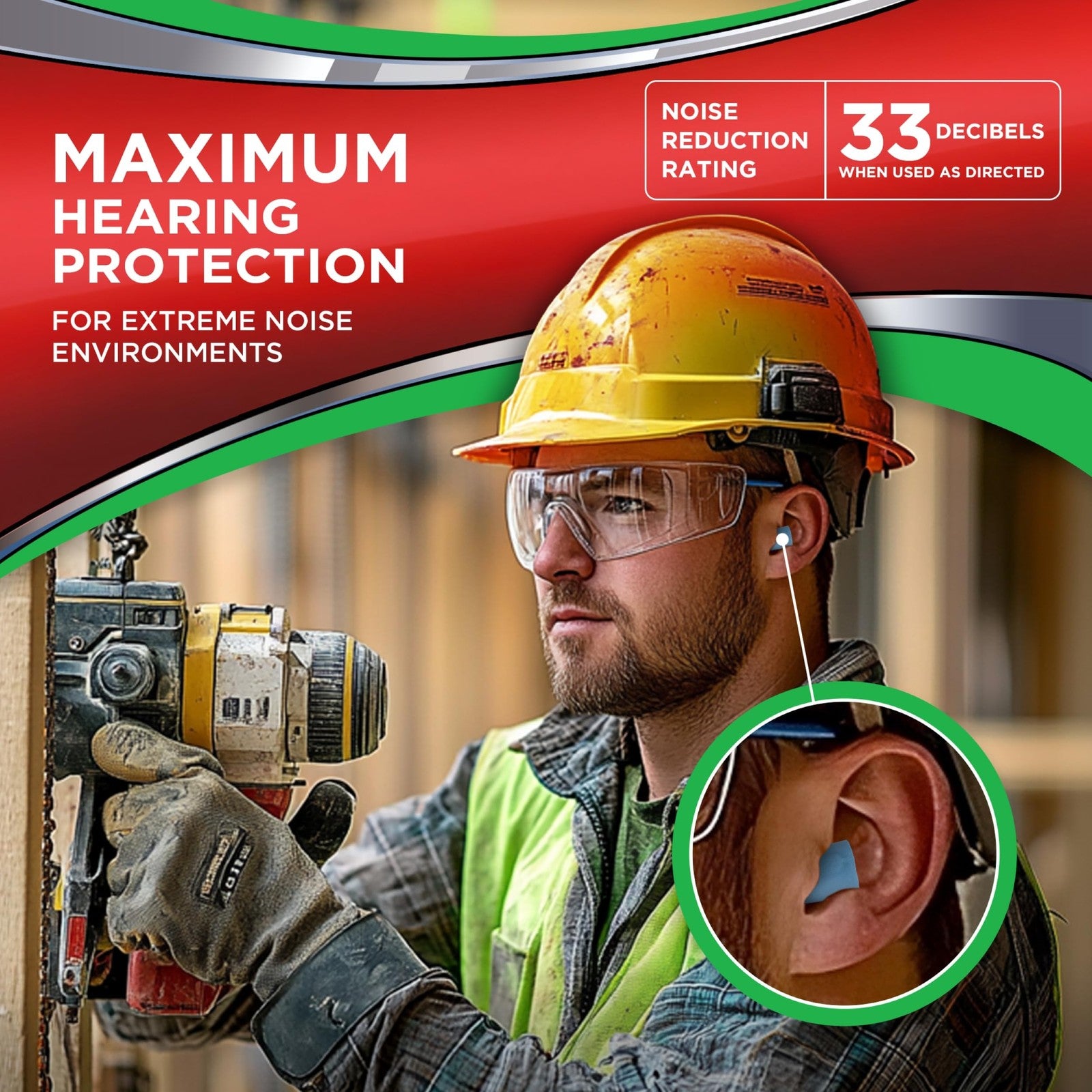 Hearos HEAROS Xtreme Foam Earplugs with 33dB noise reduction, 100 pairs for hearing protection and noise blocking.