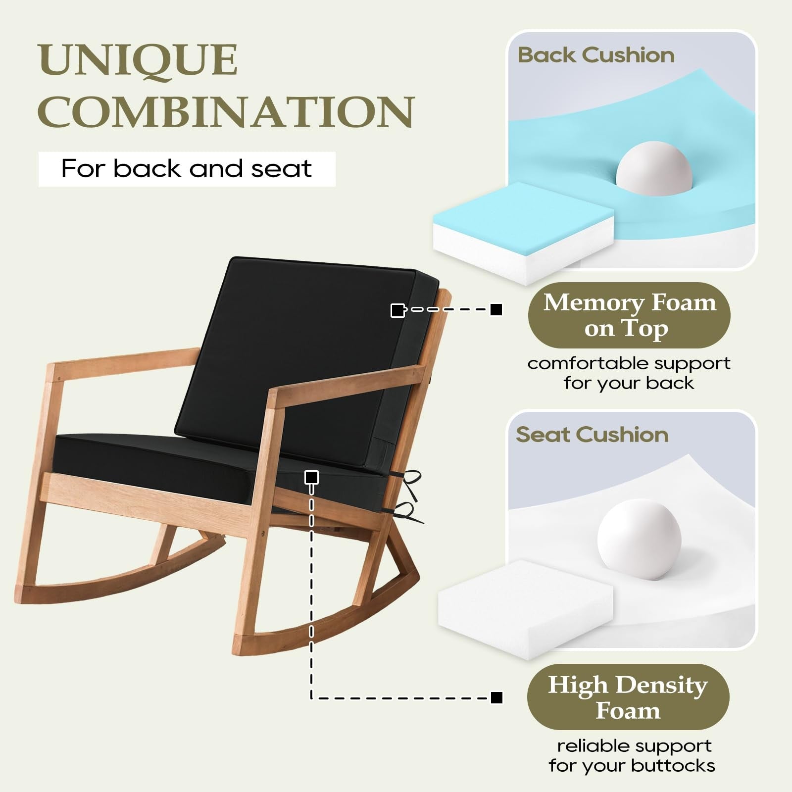 Wellsin waterproof outdoor seat cushions, 24x24 inch deep with ties, designed for patio or garden outdoor furniture.