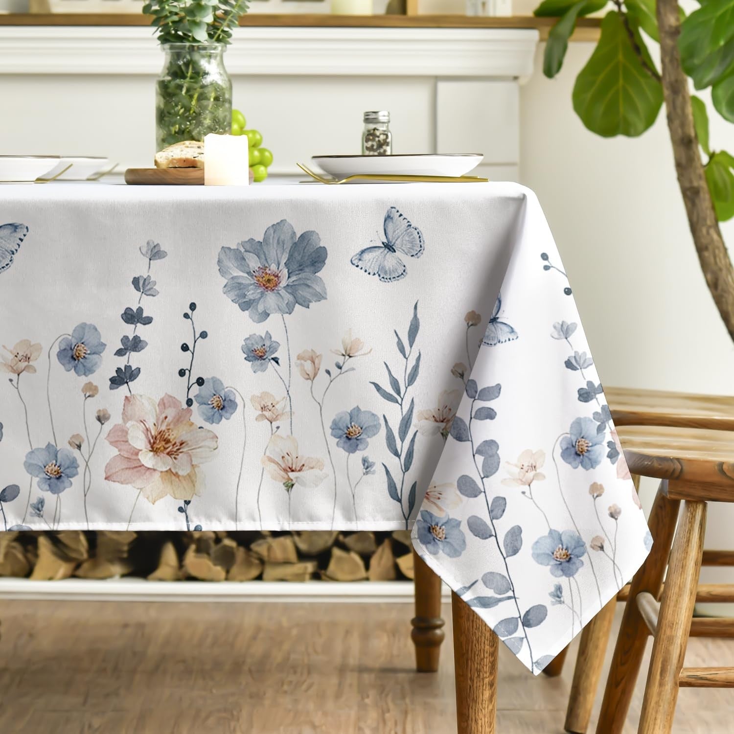 Horaldaily spring rectangular tablecloth with watercolor flower design, 60x120 inches, washable and ideal for spring table settings.