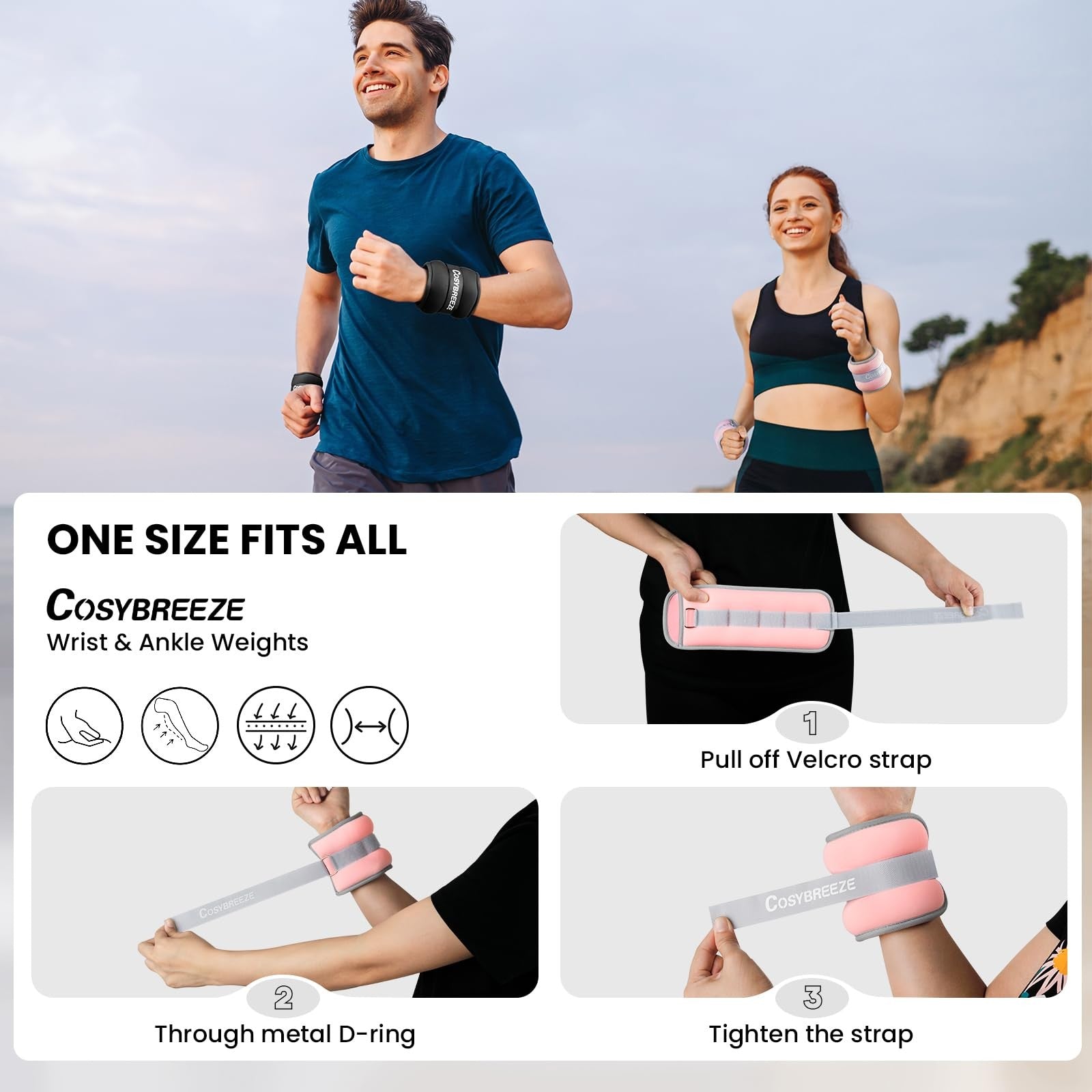 Pair of Cosybreeze 10LB ankle and wrist weights for women and men, used for strength training and fitness exercises.