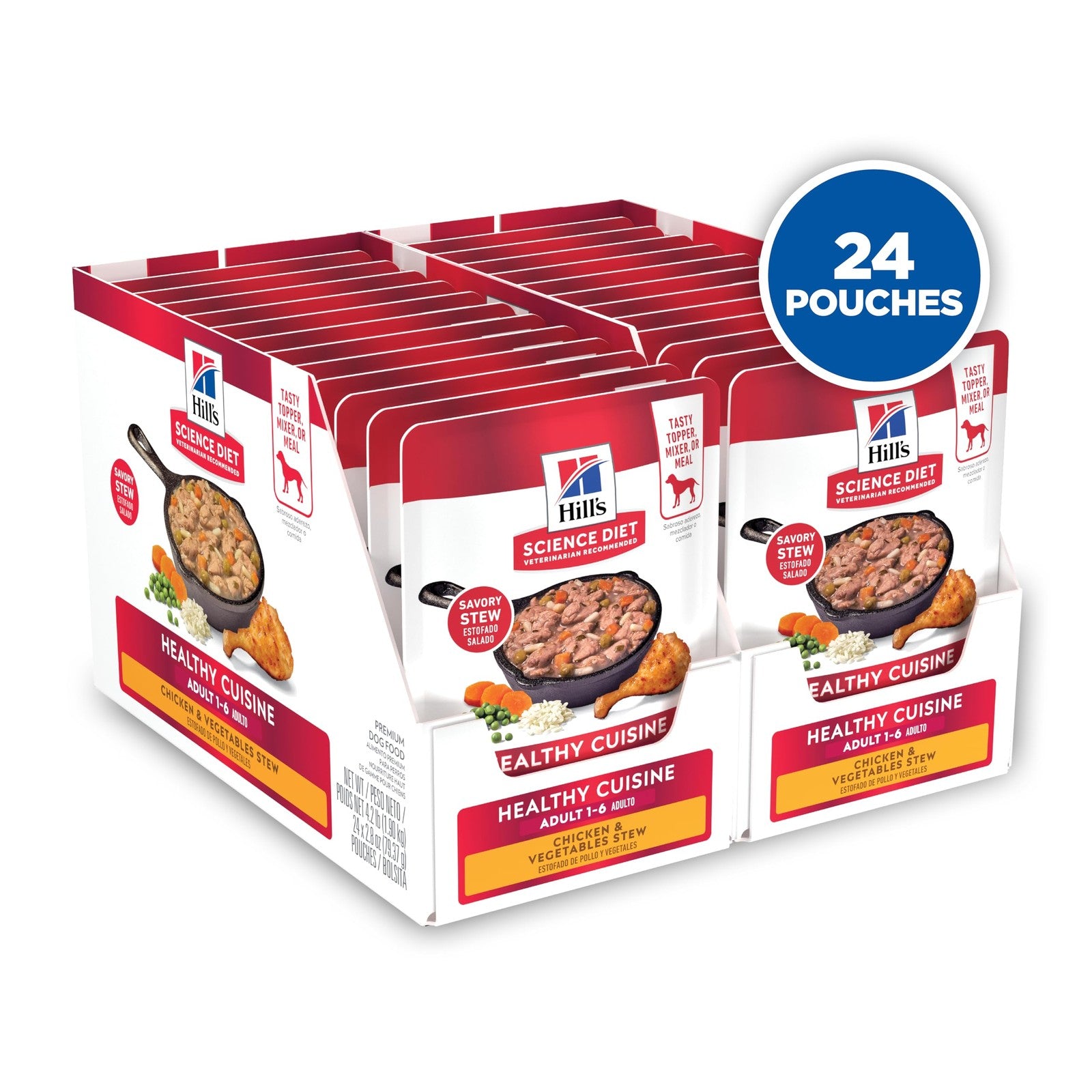 Hill's Science Diet Adult 1-6 Healthy Cuisine wet dog food with chicken and vegetables, showing the product in a bowl.