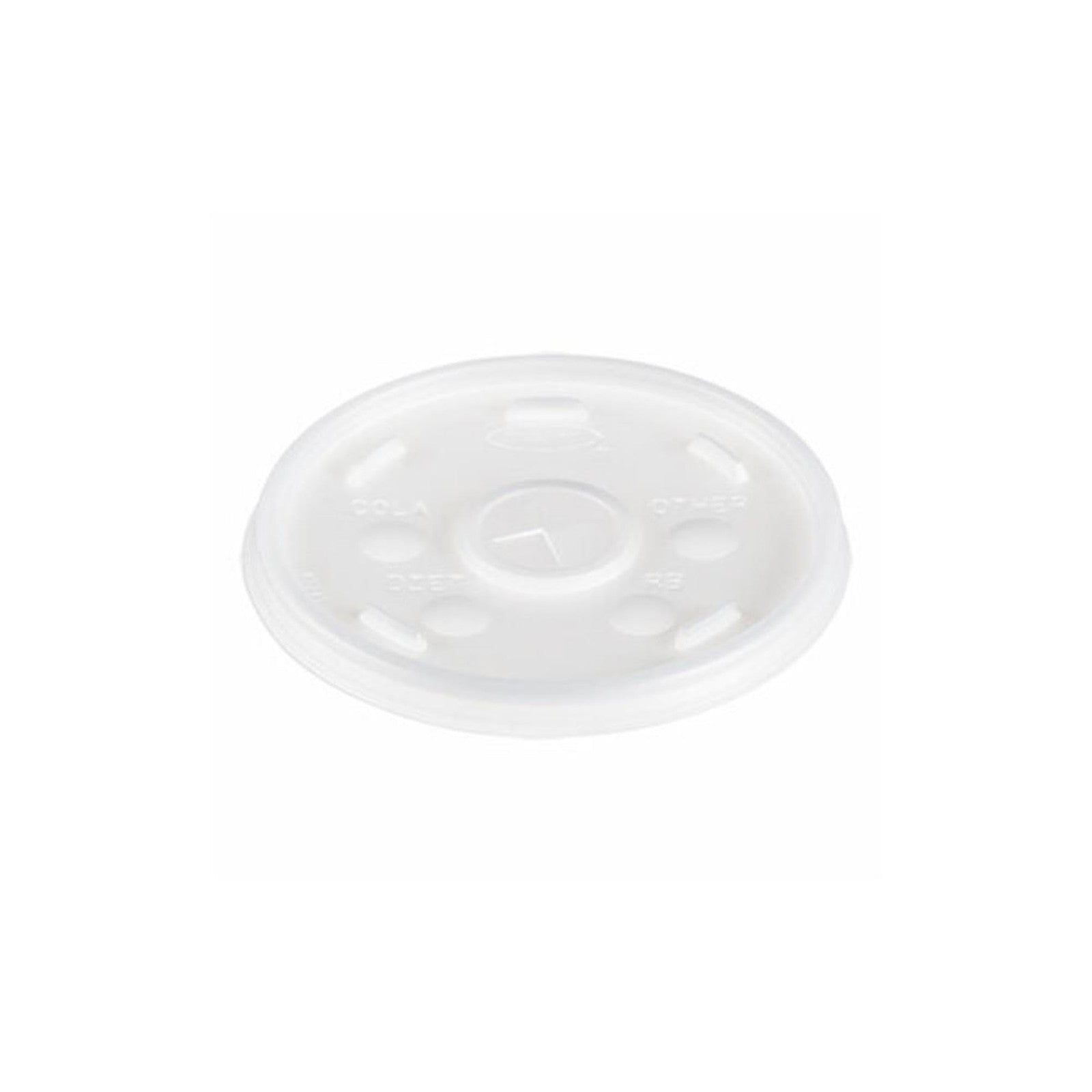 DART translucent slotted foam cup lid for 16 oz cups, showing the slotted design and transparent material.
