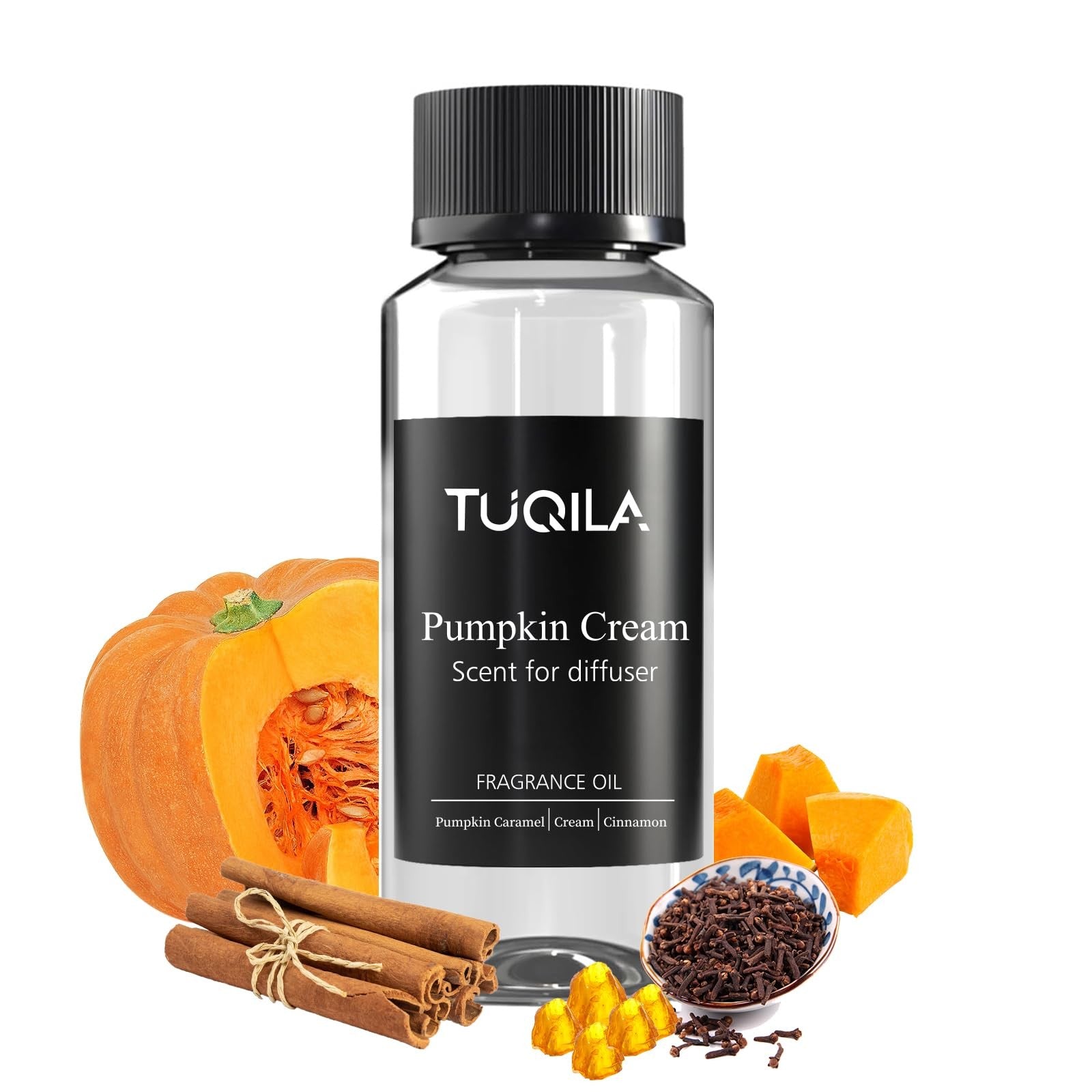 Tuqila Pumpkin Cream essential scent oil in a 120ML bottle, waterless diffuser oil with a luxurious aroma.