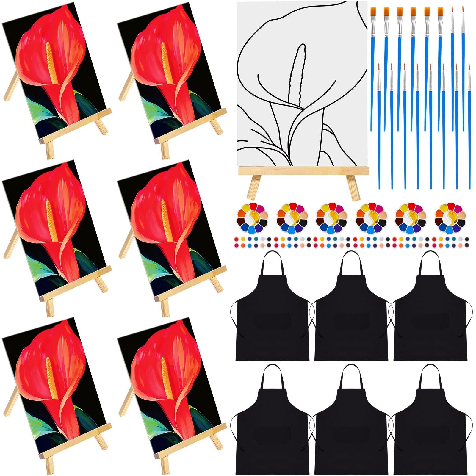 Motipuns 6-piece pre-drawn canvas painting set for adults, perfect for sip and paint art activities with vibrant designs.