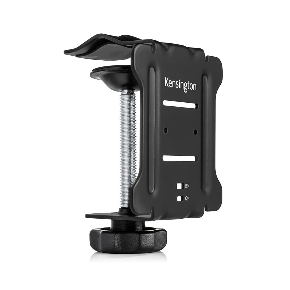 Kensington docking station mounting bracket with VESA compatibility and adjustable clamp for secure, versatile device installation.