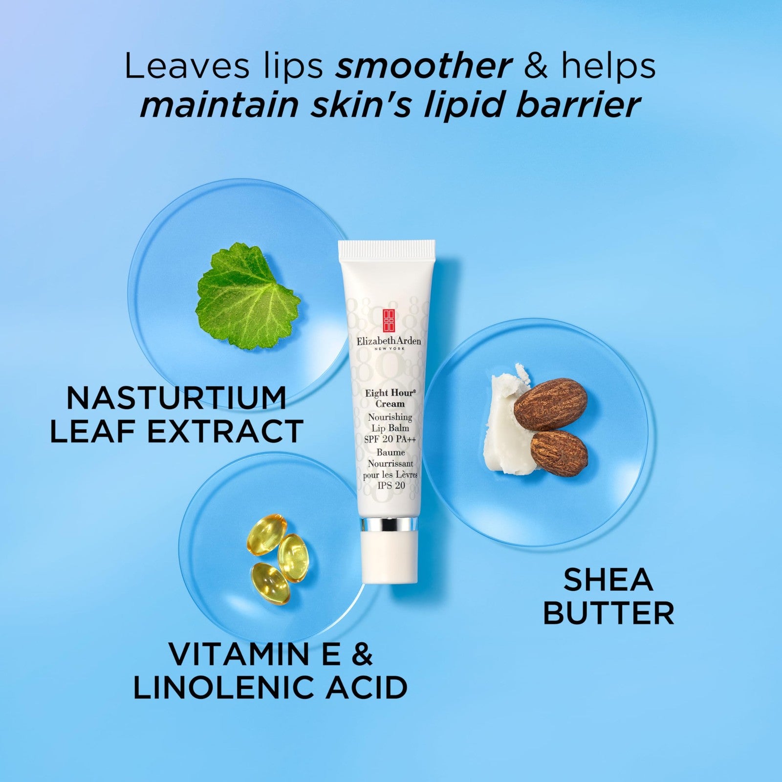 Elizabeth Arden Eight Hour Cream Nourishing Lip Balm with SPF 20, moisturizing balm in a sleek tube.