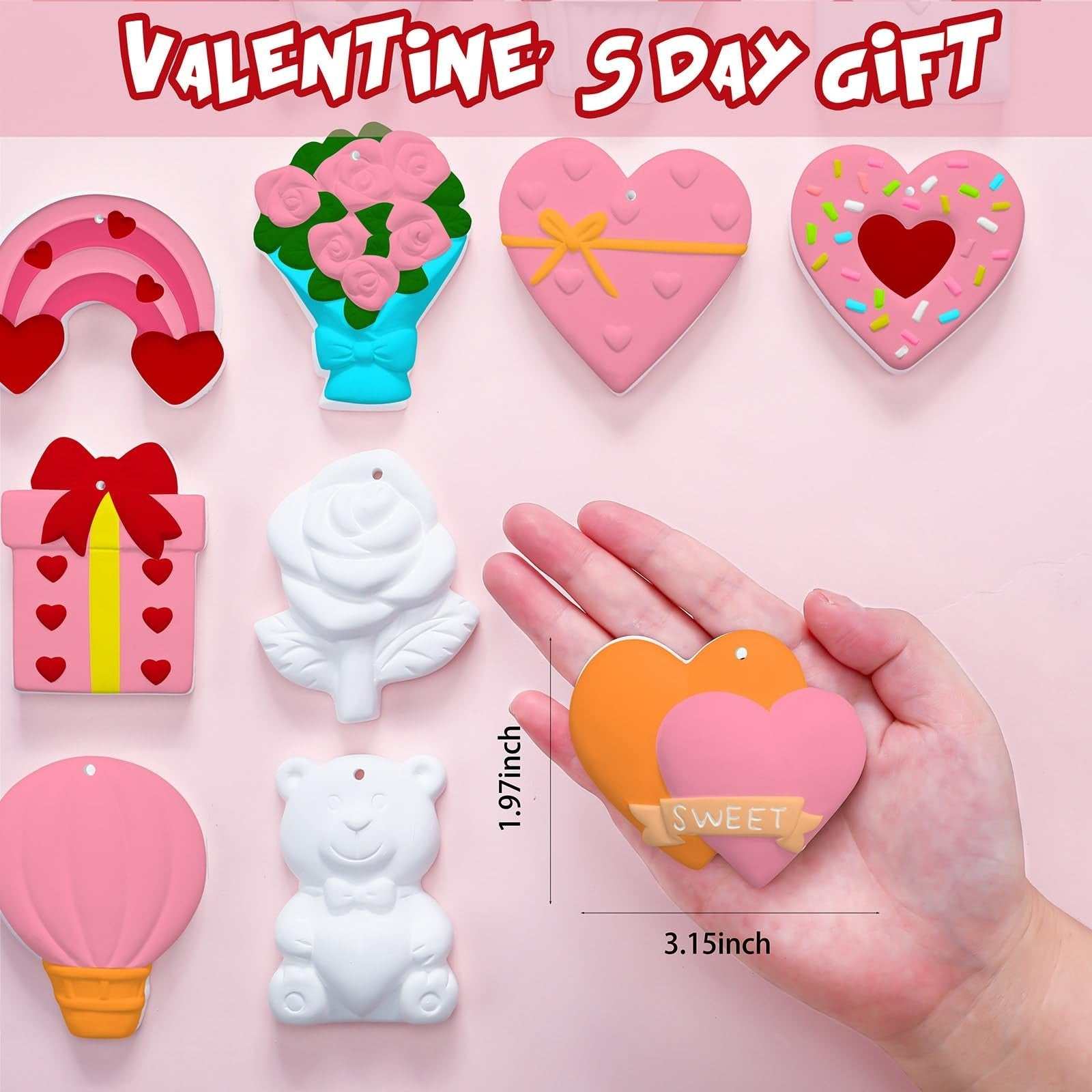 24 pcs Valentine's Day ceramic painting kit with 3.15-inch figurines, acrylic paints, brushes, and palettes for DIY crafts and gifts