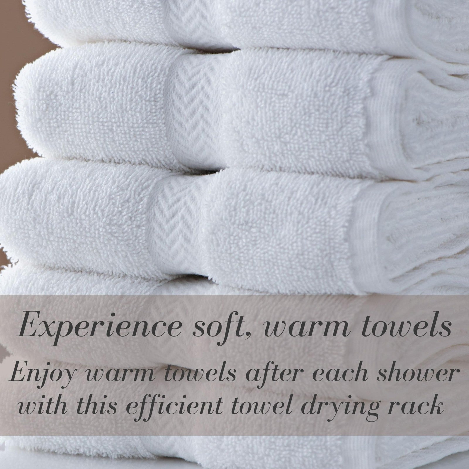 Warmrails Classic towel warmer rack, free-standing or wall-mounted, with sleek metal bars for warm, dry towels.