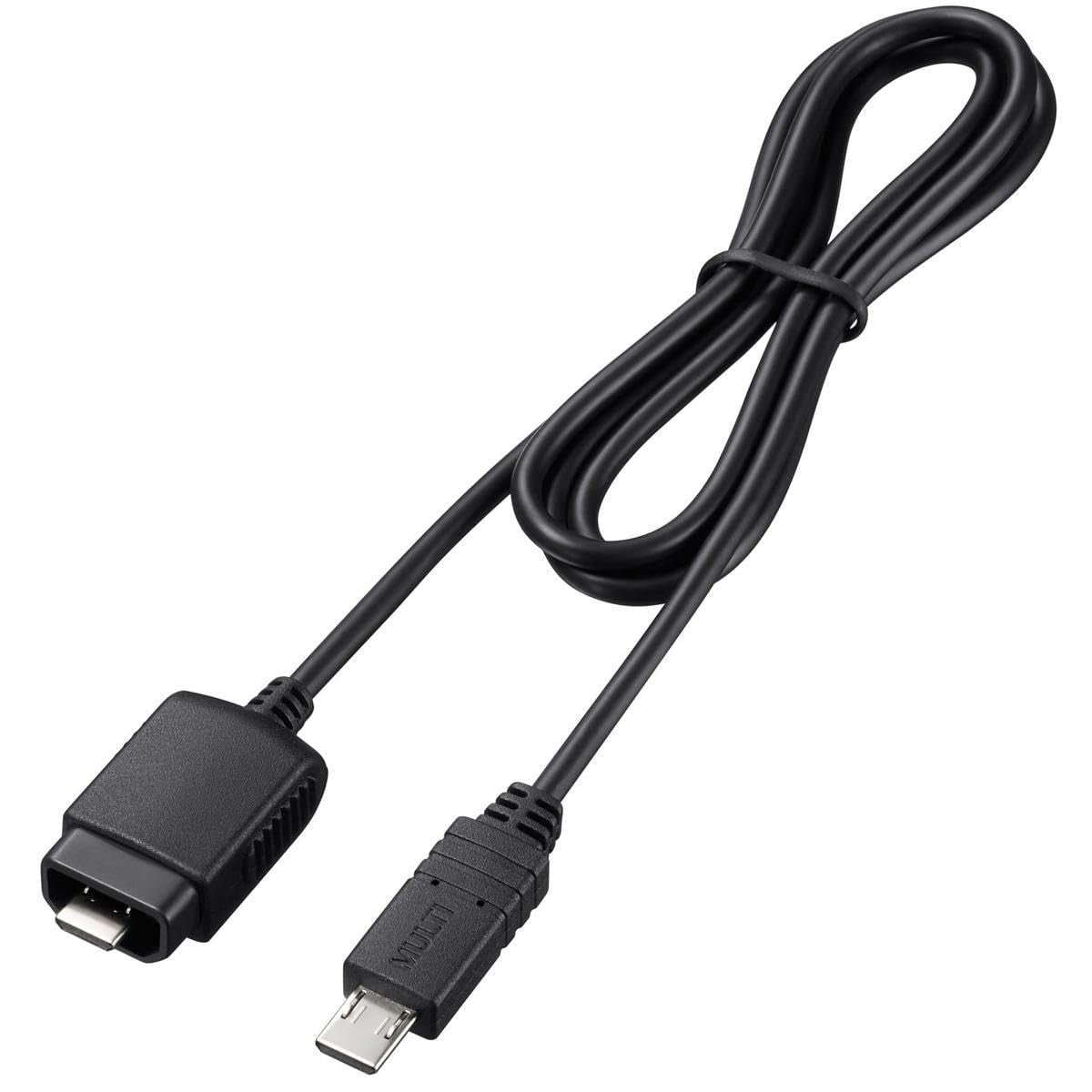 Sony multi terminal connection cable in black showing multiple ports for audio and video device connections.