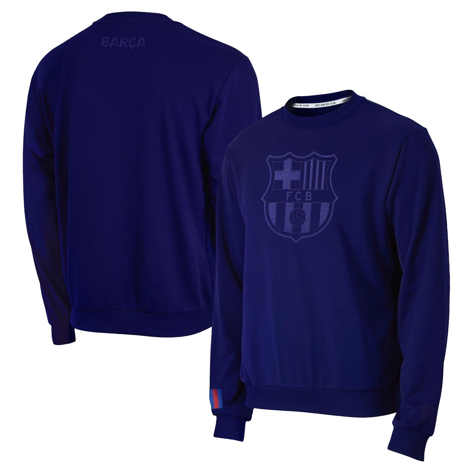 Icon Sports FC Barcelona cotton terry crewneck pullover sweatshirt, featuring team logo and official licensed design.