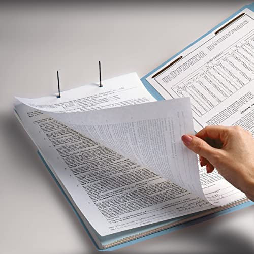 Blue Smead reinforced fastener file folders with 1/3-cut tabs and two fasteners for letter size documents.