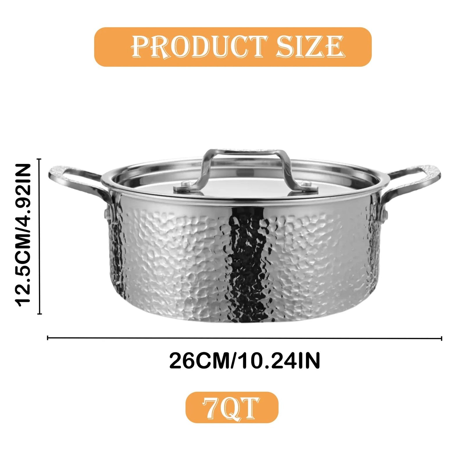 Vivicreate tri-ply stainless steel stockpot with hammered exterior, deep cooking pot ideal for soups and stews