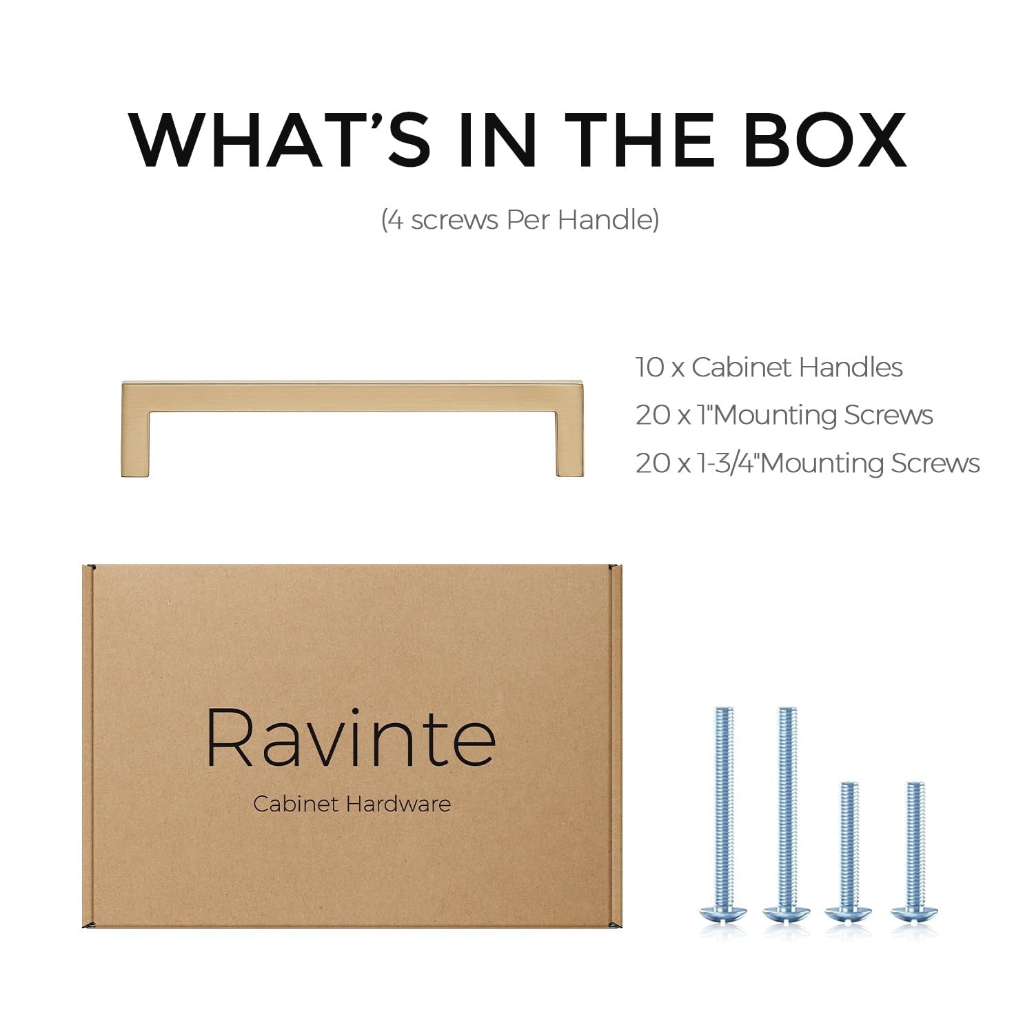 Set of ten Ravinte 5-inch center-to-center slim square cabinet handles in champagne finish, showing modern bar-style design.