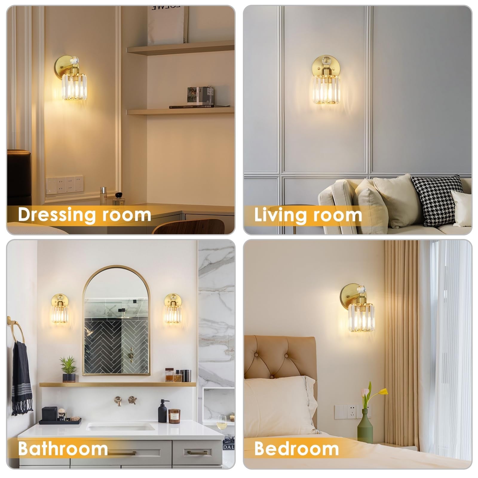 KunruiTAI 1-light gold modern bathroom vanity light fixture mounted on a white wall with sleek design and clear glass shade