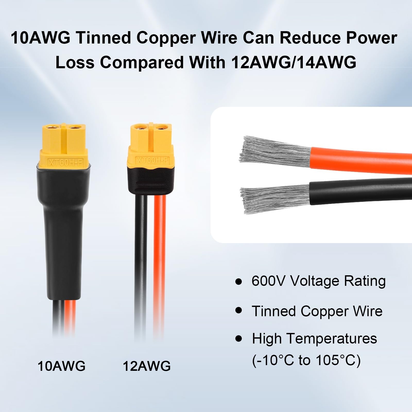 XRDS-RF 15FT XT60 Extension Cable with 10AWG tinned copper wire, XT60 male to female connector for RC and drone applications
