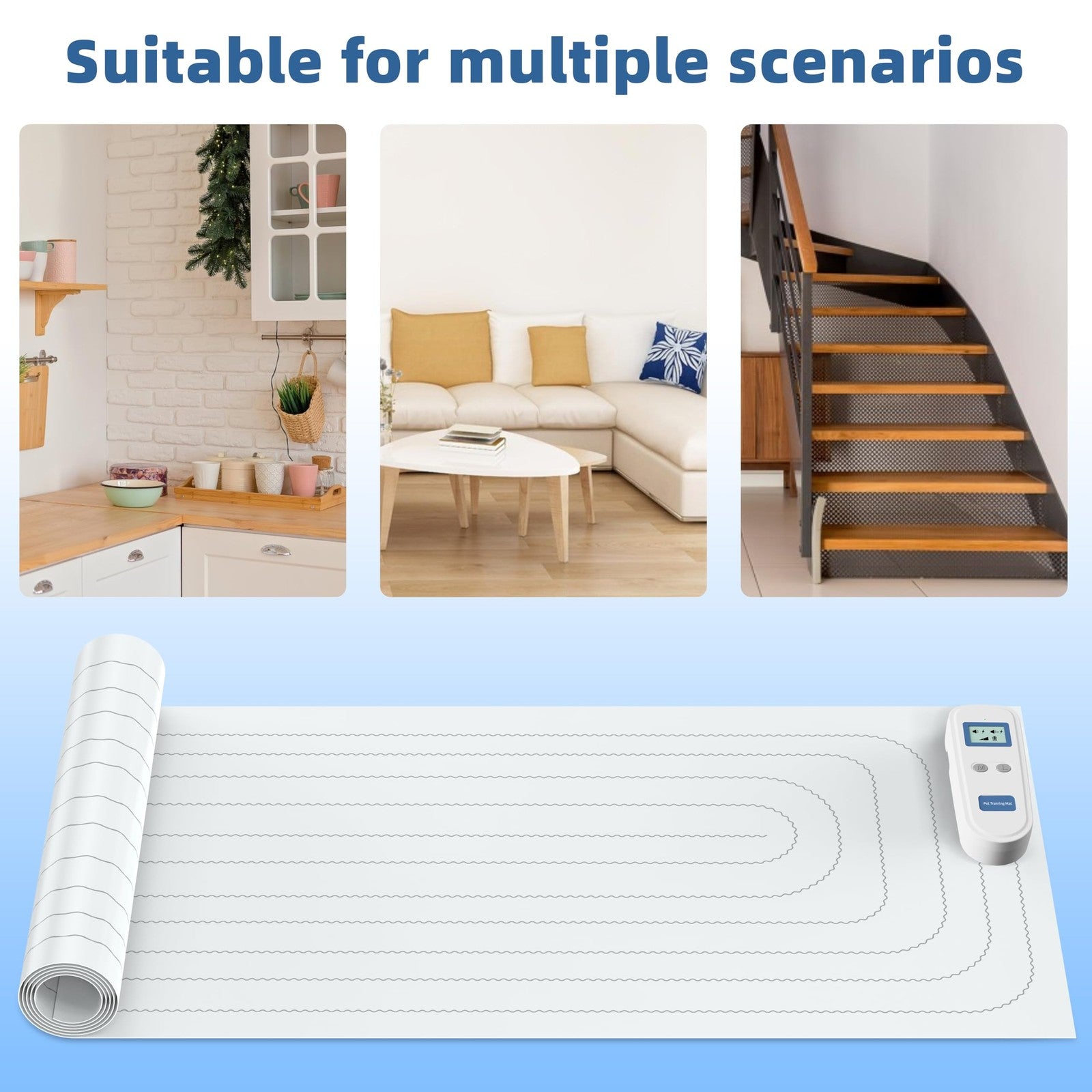 Petnais rechargeable scat mat for dogs and cats, 41x19 inches, with adjustable safe shock settings and durable design.