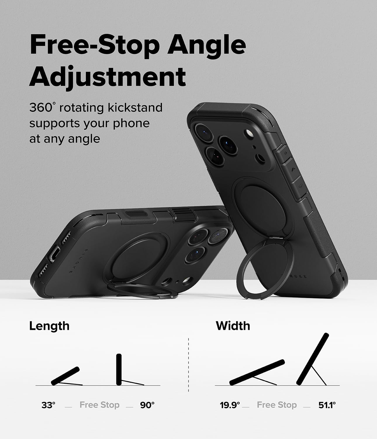 Ringke Alles Pro iPhone 17 Pro Max case with magnet, camera button, shockproof design, 360° protection, black color.