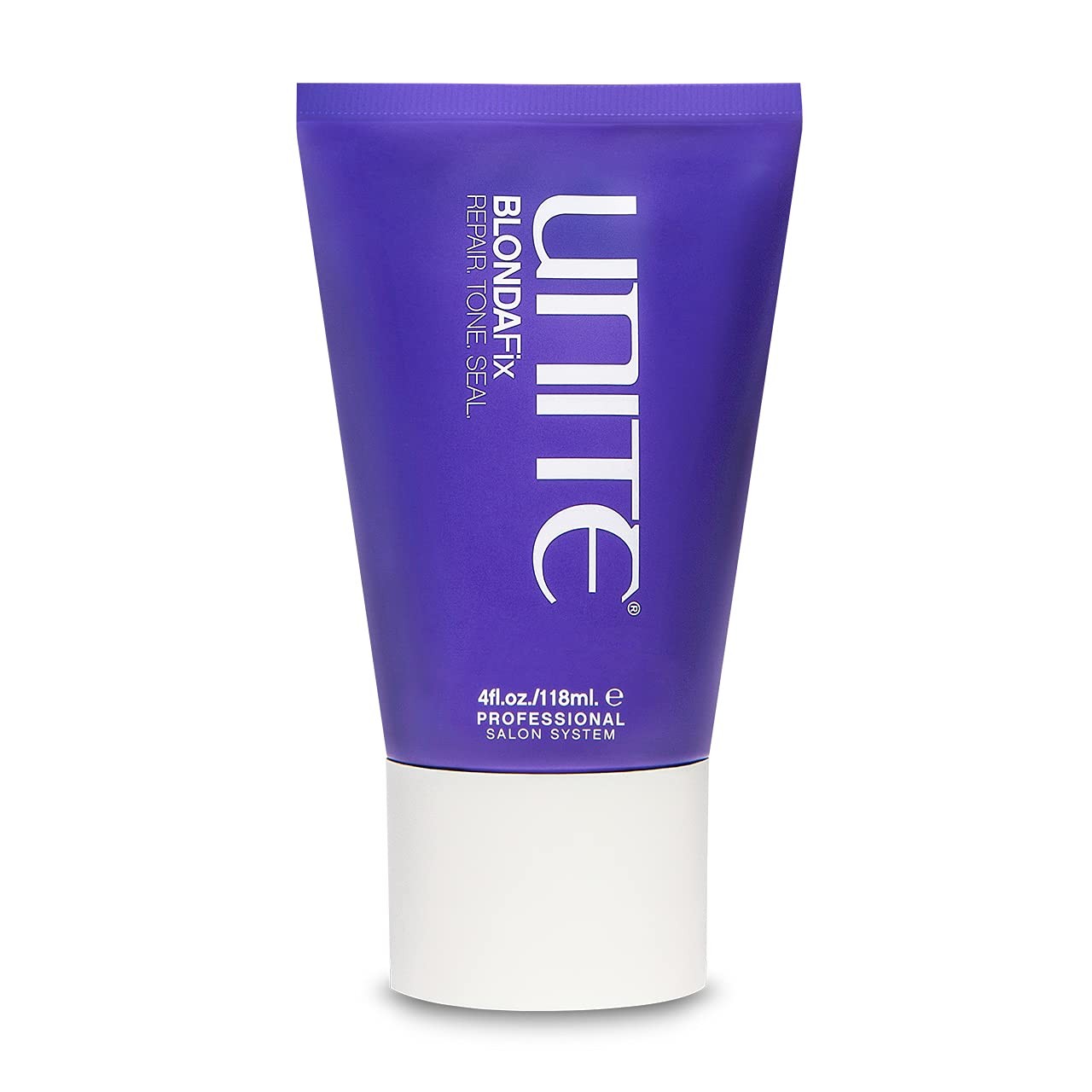 UNITE Hair BLONDA Fix Ultra-Violet Repair Treatment bottle with purple lid and label for toning, strengthening blonde hair.