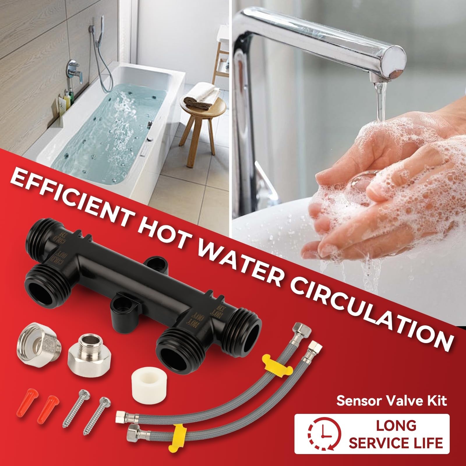 Ruiehang WP596816 OEM brass hot water recirculating pump kit with pump unit and plumbing components, for efficient water circulation.