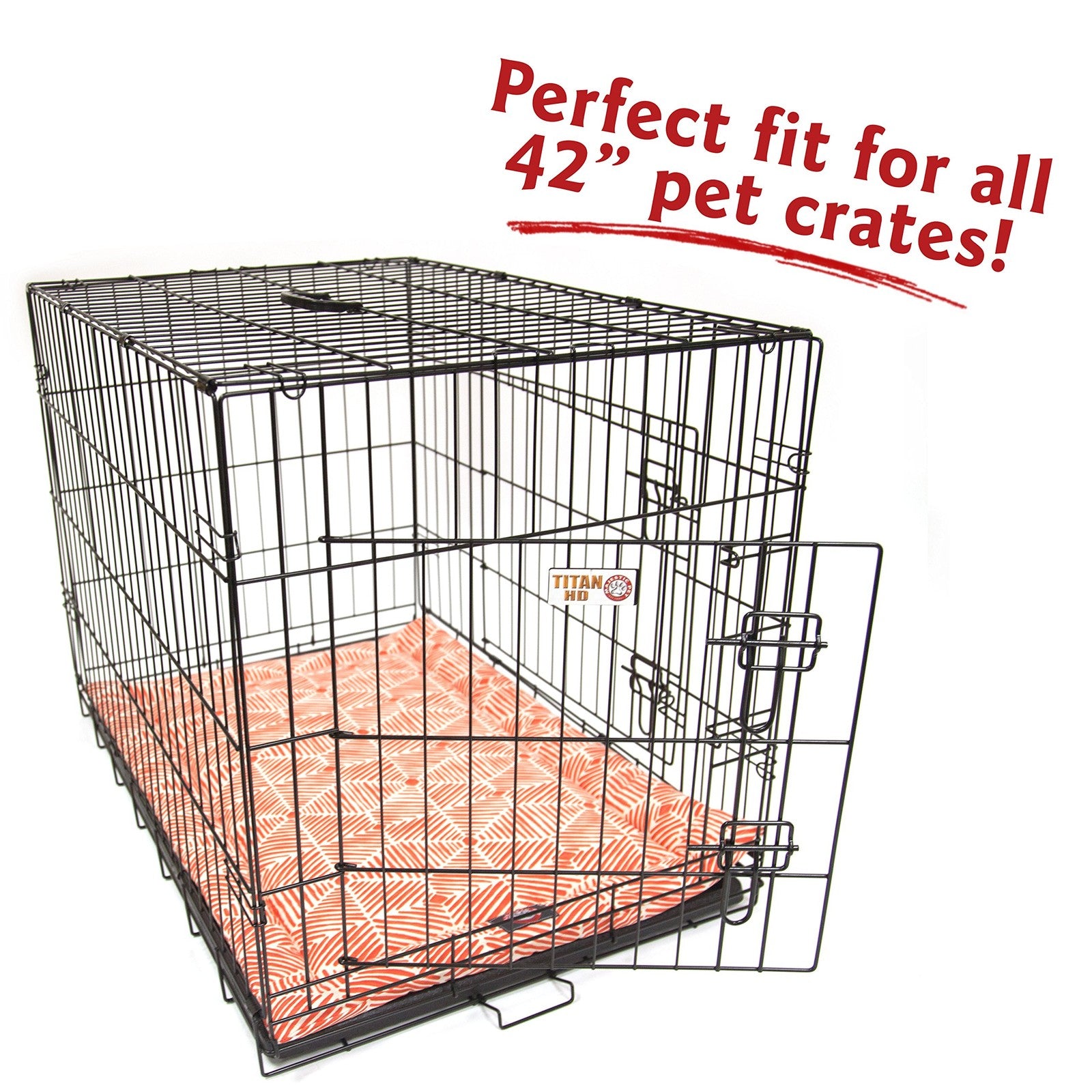 42-inch Charlie Salmon Orange crate dog bed mat by Majestic Pet with soft fabric and plush padding for pet comfort.