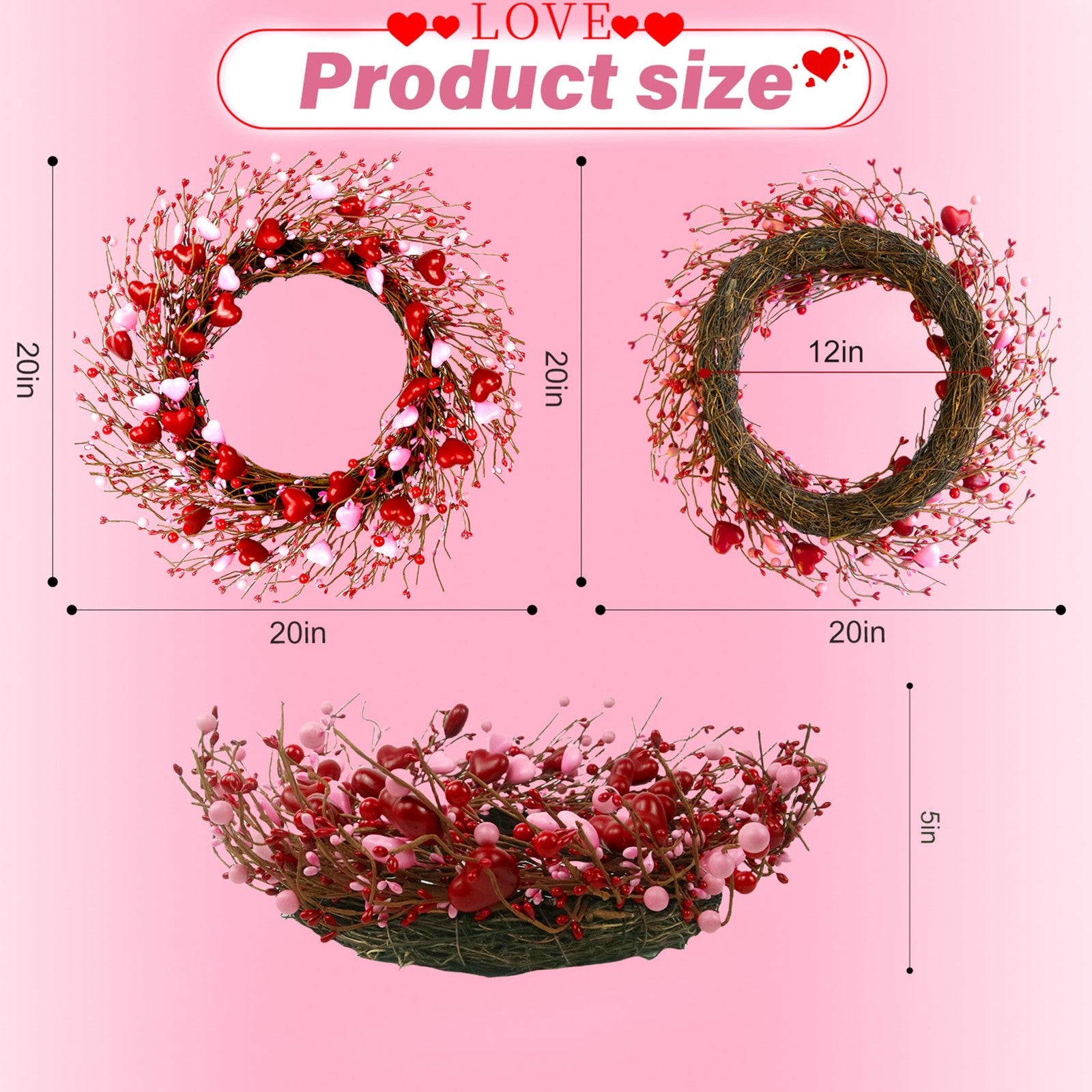 Valentine's Day wreath by WSTPUPU, 20-inch front door decoration with red and pink accents for Valentine's Day celebrations.