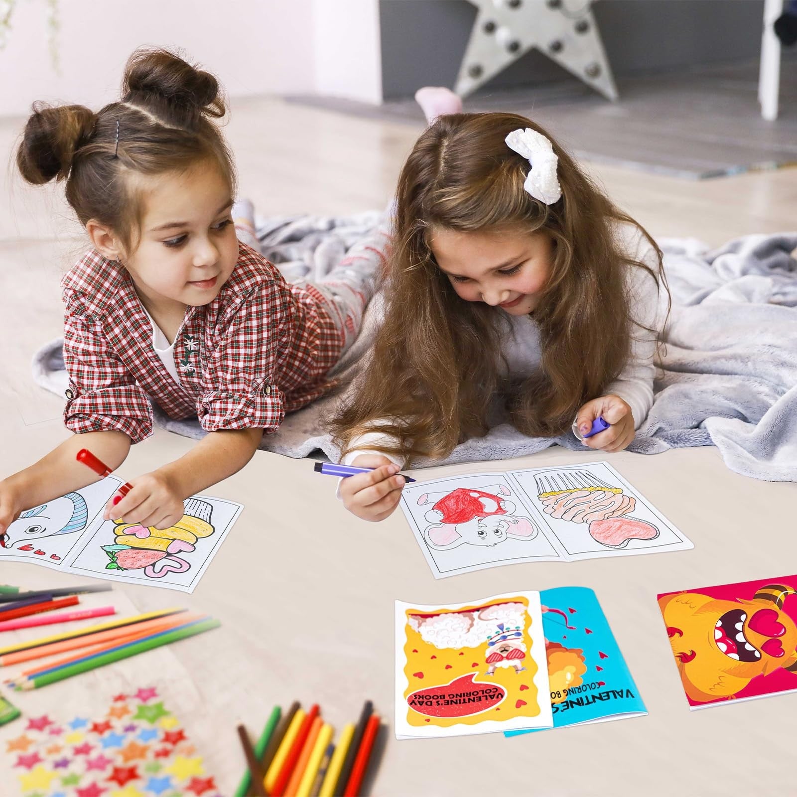 Set of 10 90shine Valentine’s Day mini coloring books for kids, featuring colorful covers and fun illustrations for gift-giving.