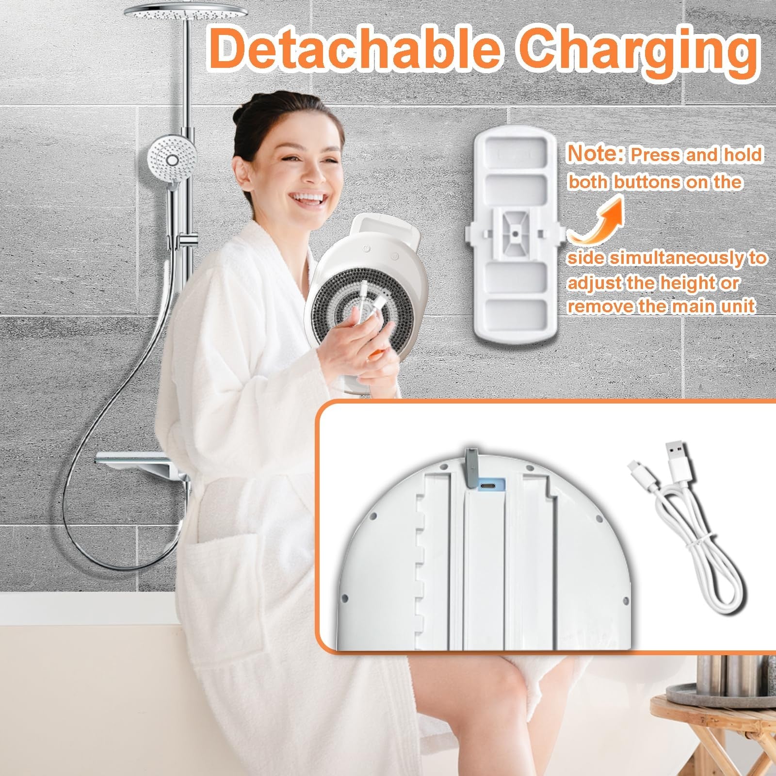 Lvrunben electric wall-mounted body brush with soft bristles, rechargeable design for gentle skin cleansing.