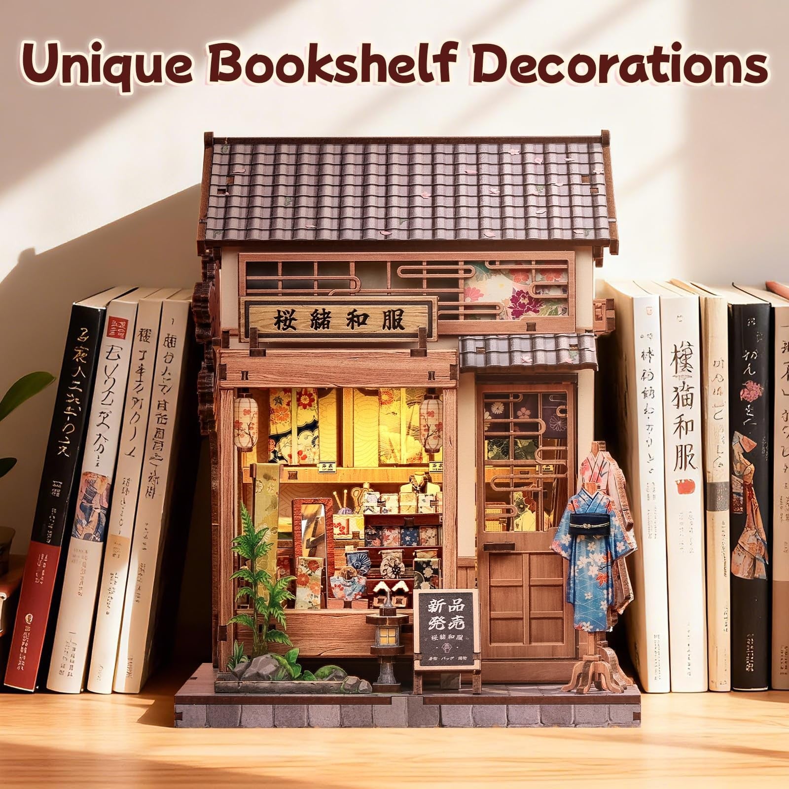 Fsolis Book Nook Kit Japanese miniature house for bookshelf diorama, featuring detailed DIY house components for adults.