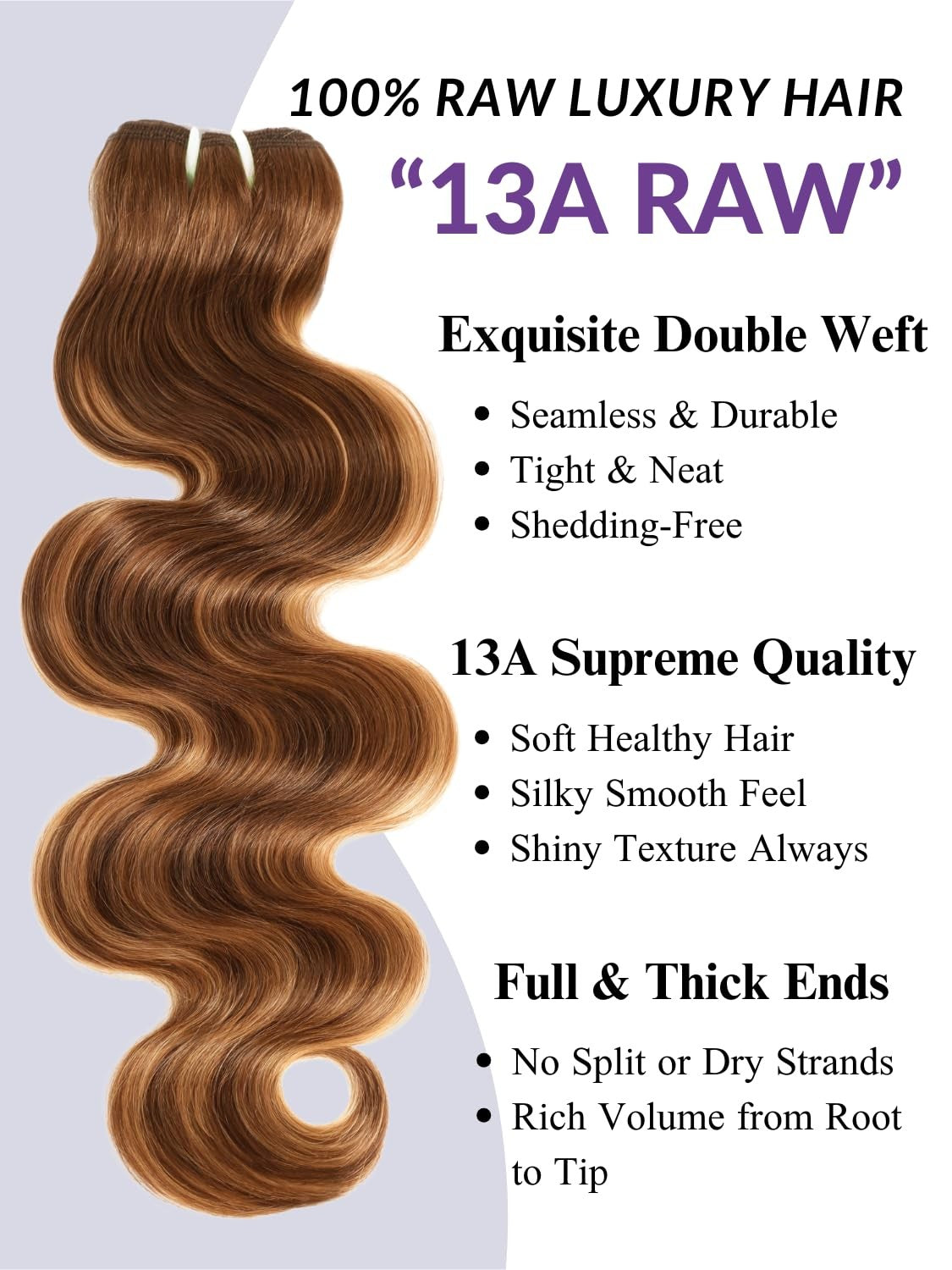 HerMous double drawn honey blonde highlight thick body wave human hair bundles displayed in a natural, flowing style.