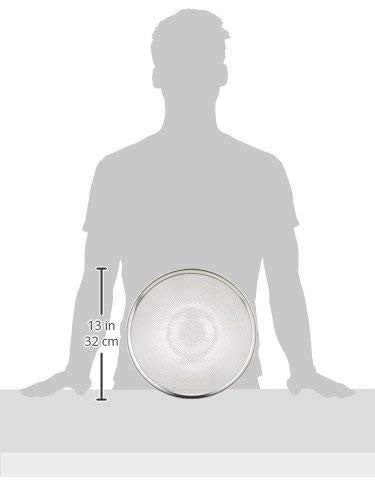 Stainless steel Sori Yanagi punching strainer with drainage holes, 10.6 inches, designed to prevent clogs in kitchen sinks.