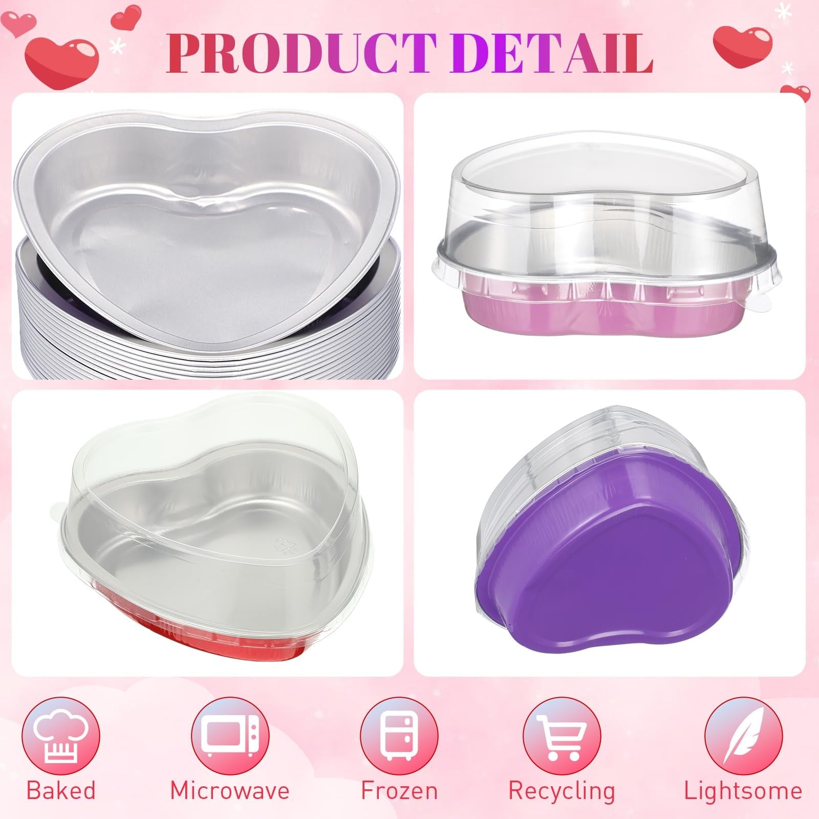 Fainne 20 sets of 5-inch heart-shaped aluminum foil cake pans for Valentine's Day baking, stacked with clean edges and shiny finish.