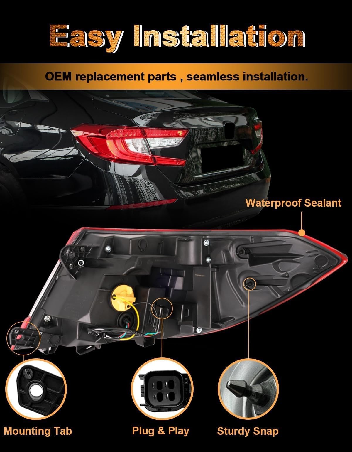 Pinkomoto driver side tail light assembly for Honda Accord 2018-2019, showing the pink-colored lens and mounting details.
