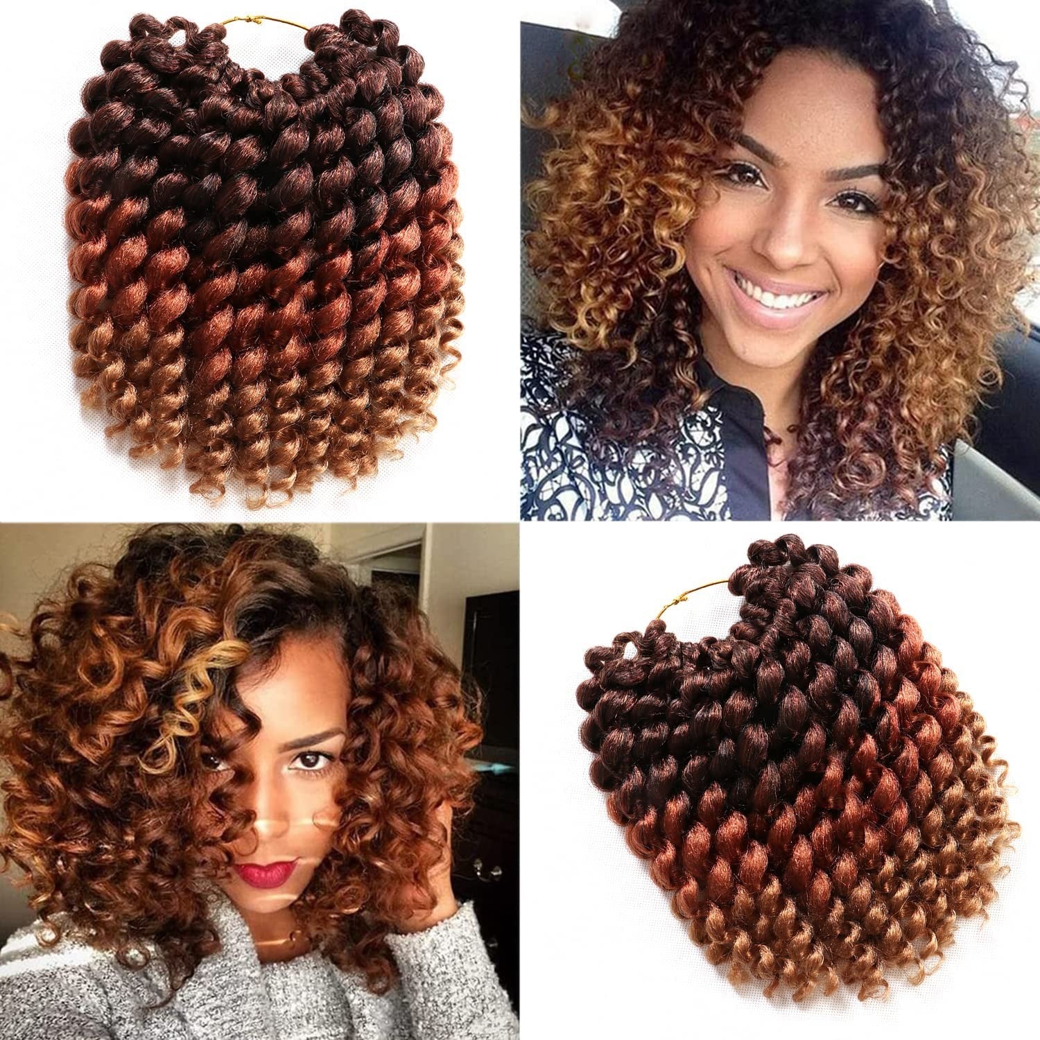 Kenkenten 8-inch Jamaican Bounce crochet hair with 22 curly strands, jumpy wand style, four packs for natural curly crochet hairstyles.