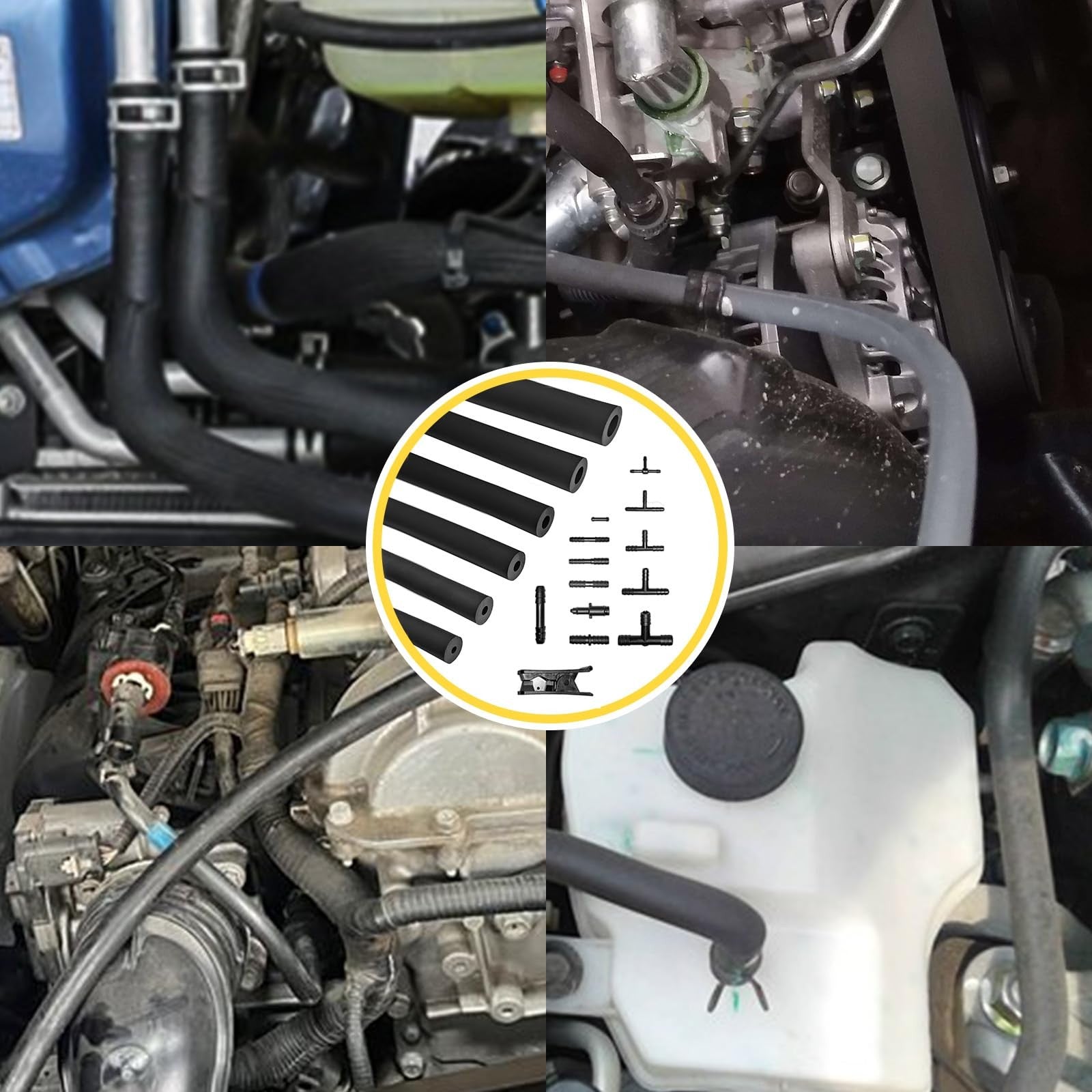 Unicaravan 10FT silicone vacuum hose kit with six sizes, 113 connectors, and a cutter for automotive or RV use.