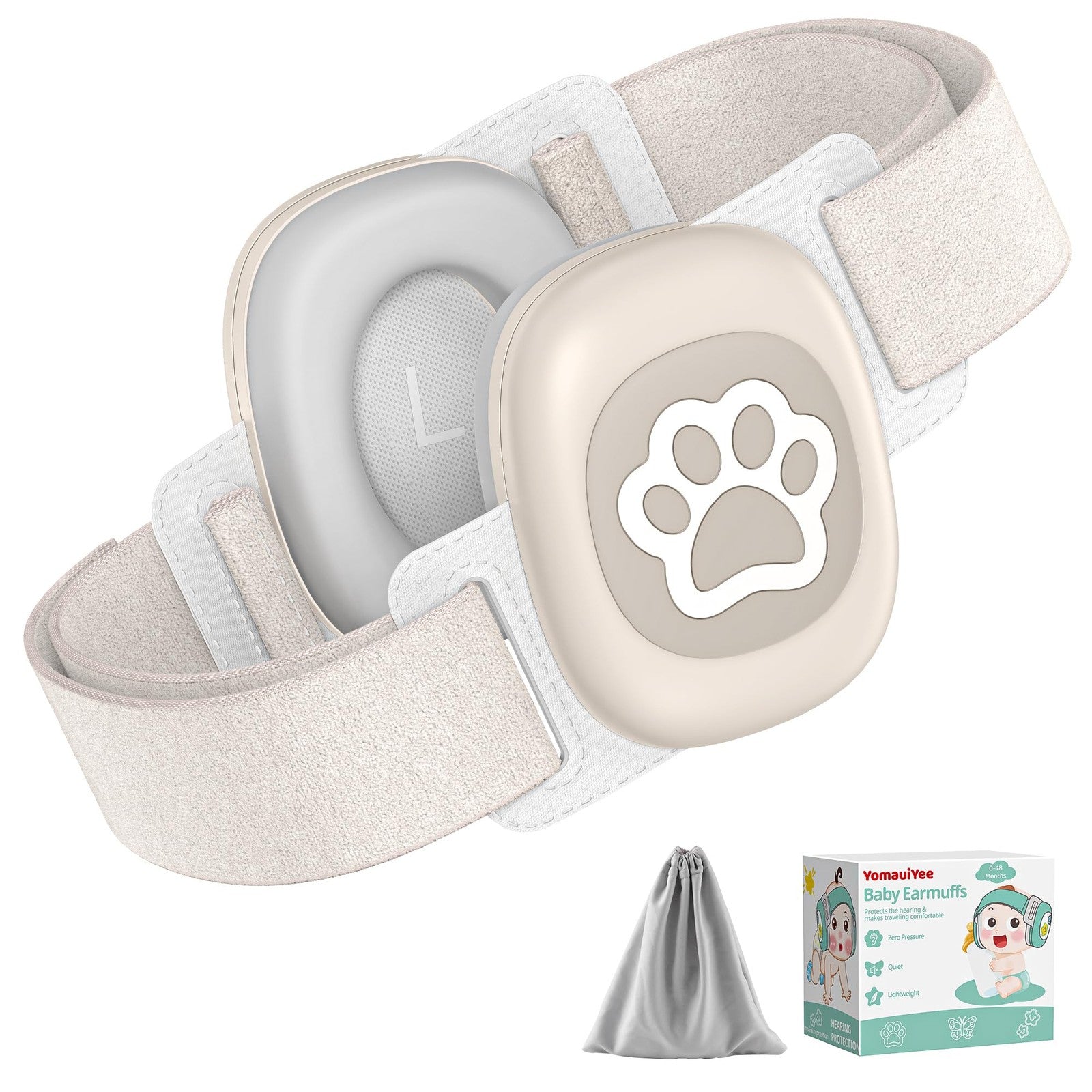 YomauiYee baby headphones with noise-canceling earmuffs featuring a cute cat paw pattern for infants.