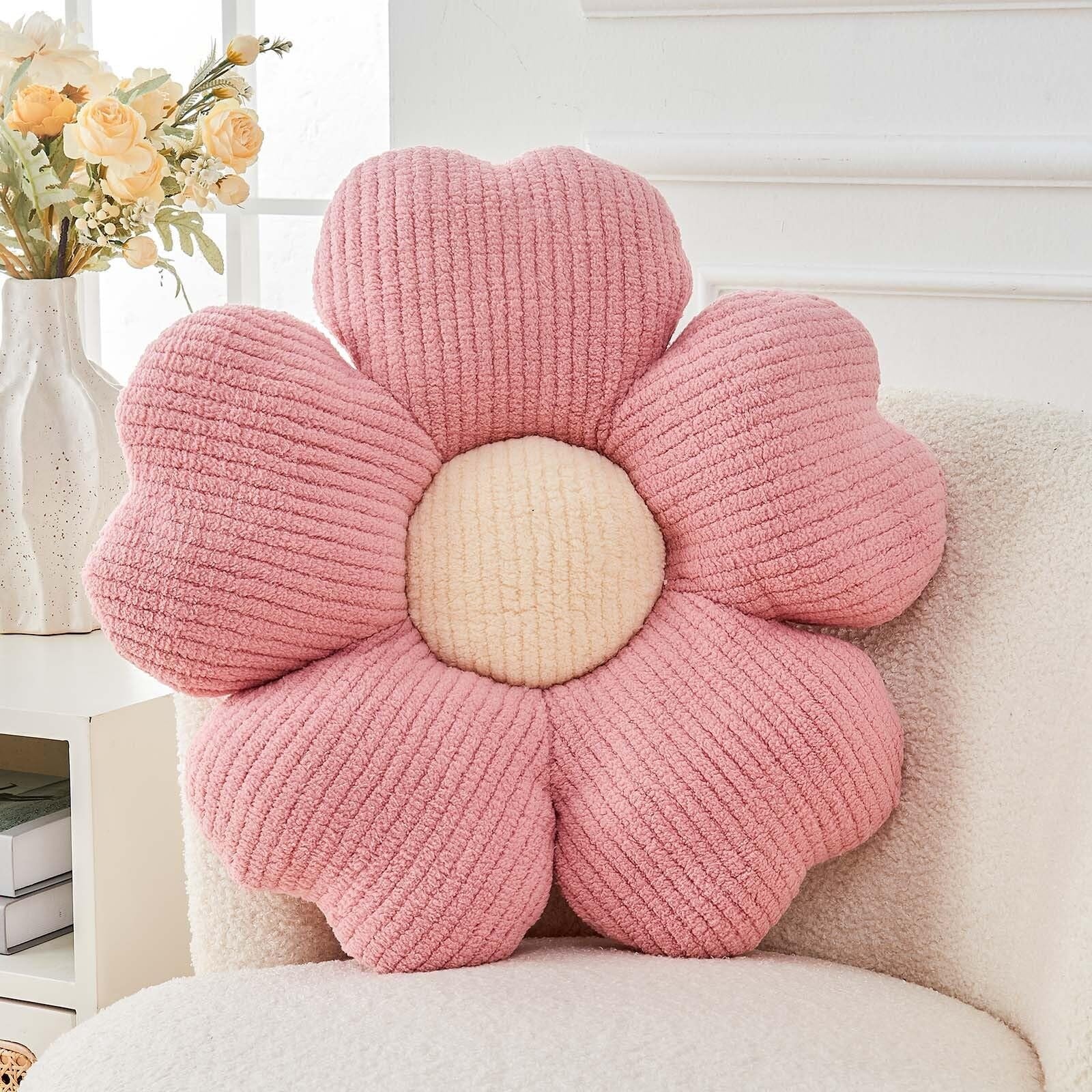 Kcvvcr flower-shaped throw pillow with colorful floral design, soft decorative cushion for sofa or bed.