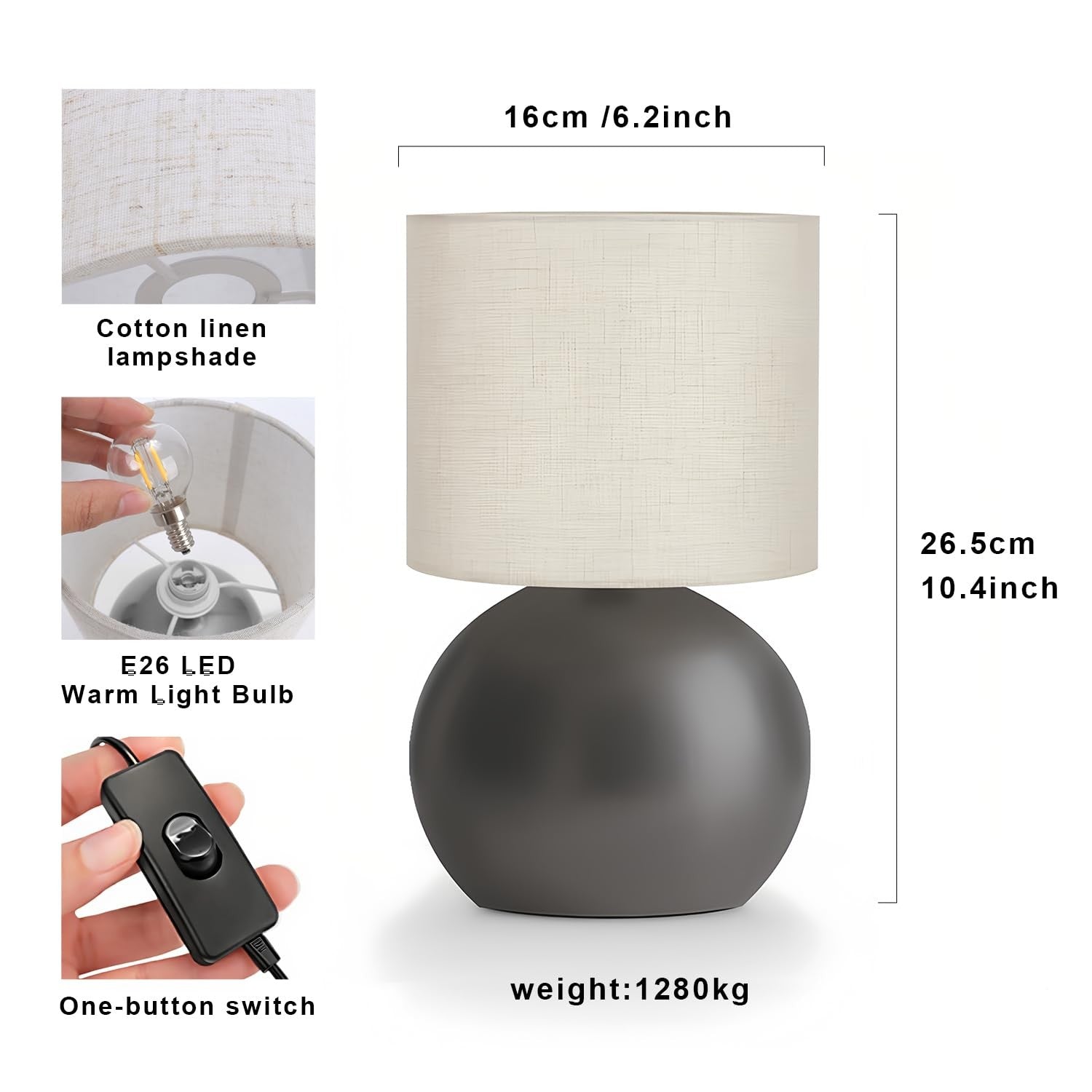 LHYueTong modern small table lamps set of 2 with minimalist design, bedside nightstand lamps, white finish, compact and stylish.