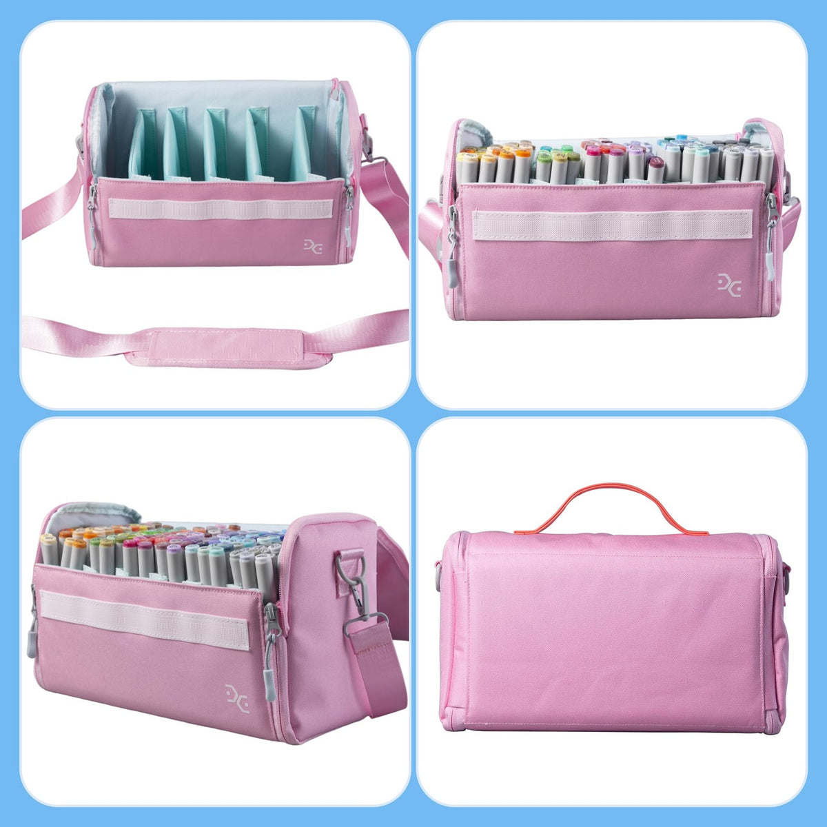 Pink Togood tote bag for marker pens, spacious storage with up to 160 pens, crossbody design, perfect for art supplies and organization.