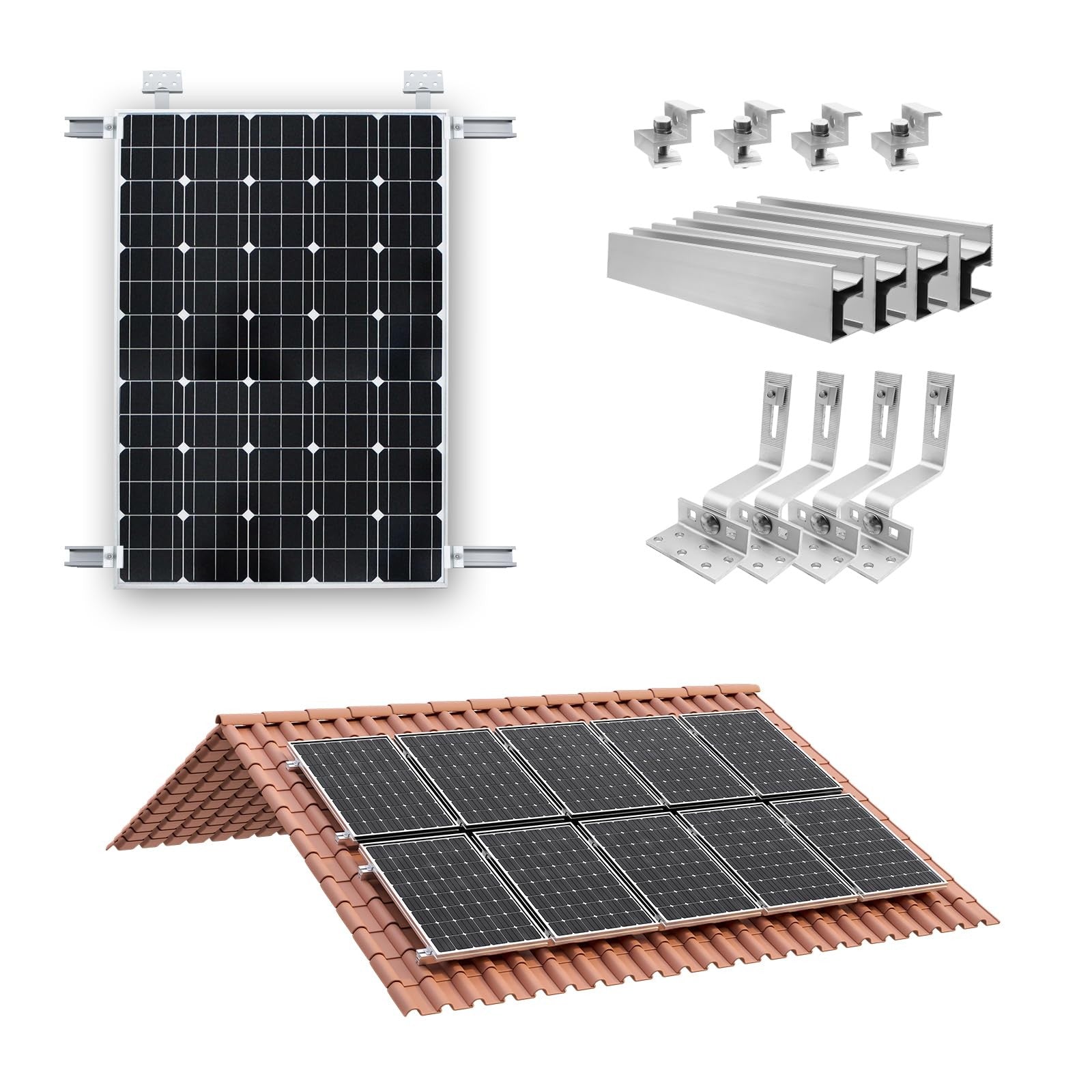 Heavy duty solar mounting kit for concrete tile and slate roofs by Link Solar, complete racking system with durable mounting components.