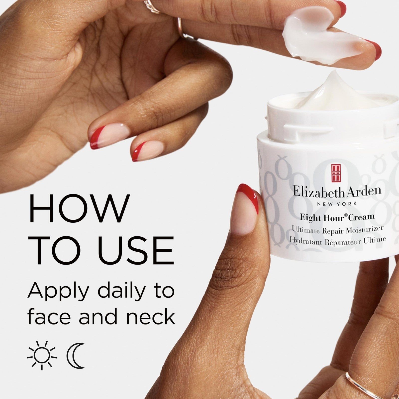 Elizabeth Arden Eight Hour Cream Ultimate Repair Moisturizer for face, showing the cream in a jar with a smooth, creamy texture.