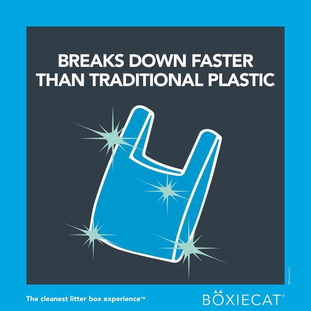 BoxieCat clumping clay cat litter 16 lb with cleanup bundle, showing the bag and cat litter in a natural setting.