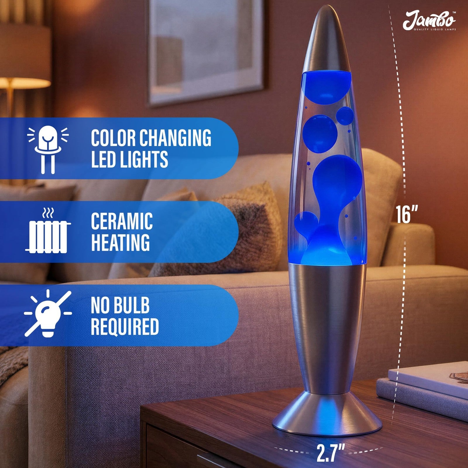 JAMBO 17-color changing LED motion lamp with remote control, 16-inch light for kids and teens, featuring colorful animated lighting.