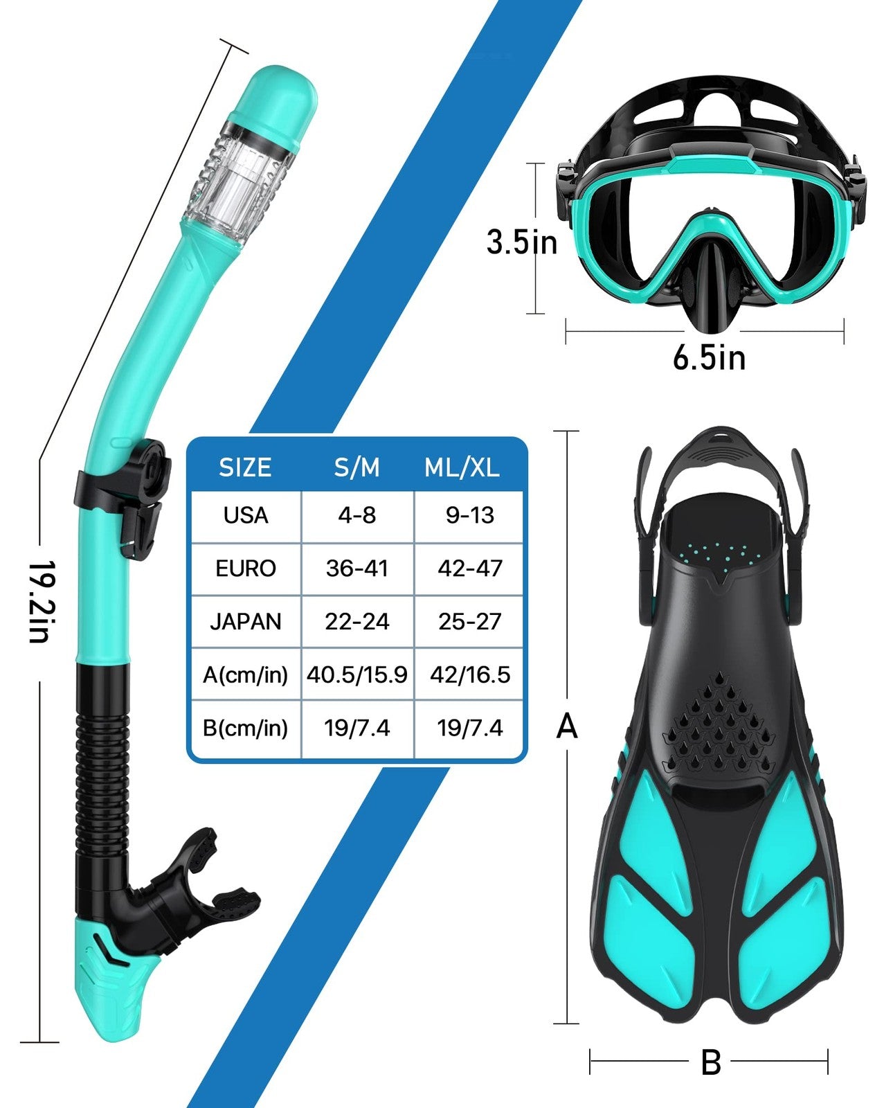 Ubekezele 4-in-1 snorkeling gear set for adults with panoramic view mask, snorkel, fins, and accessories for men and women.
