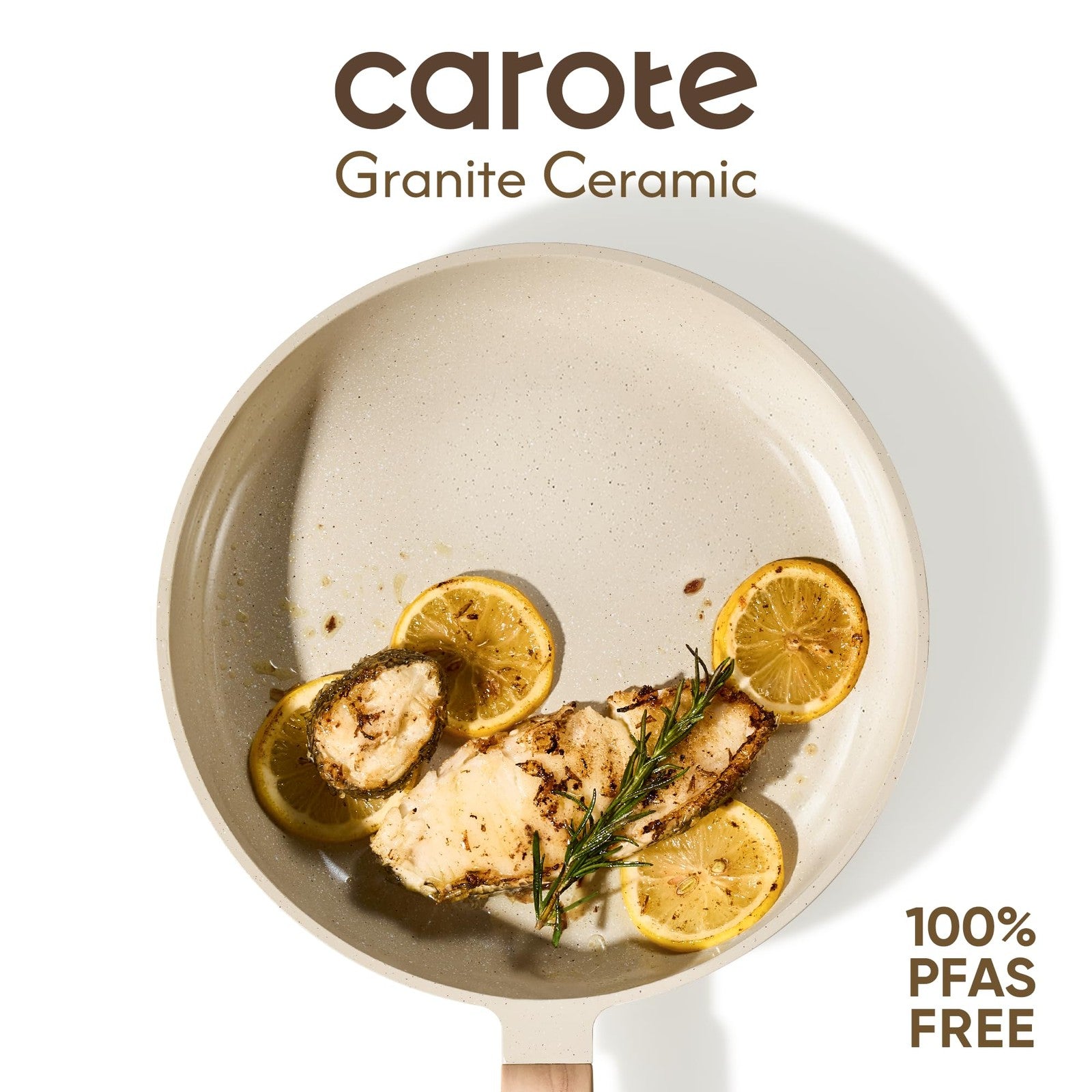 CAROTE 10-inch non-toxic PTFE and PFOA-free frying pan set with a non-stick surface for omelets and versatile cooking.