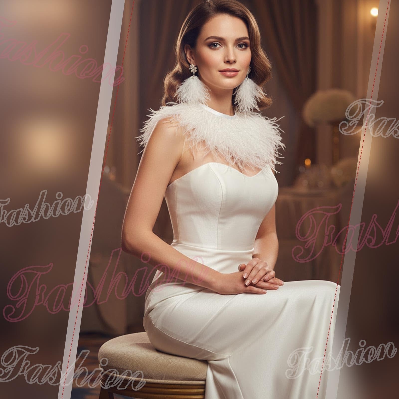 Janinka 10 yards white ostrich feather trim with 3-4 inch fluffy feathers for craft and fashion embellishments.