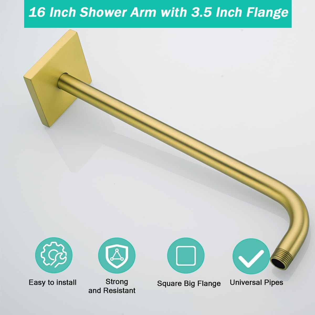 Stainless steel 16-inch wall-mounted SEABEFORE shower arm with flange for bathroom shower setup