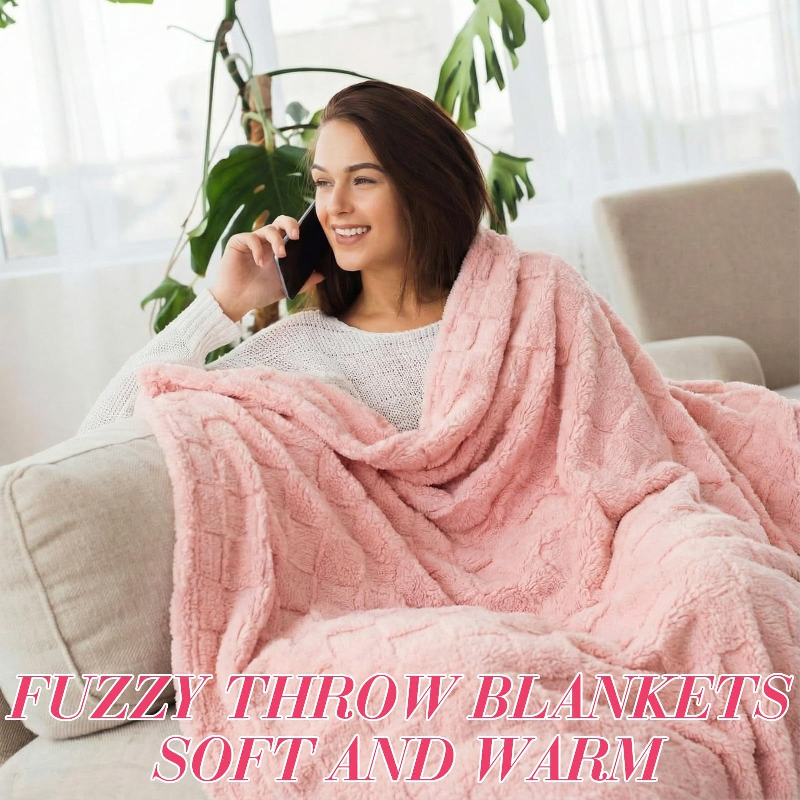 Six Buryeah fleece throw blankets in 50x60 inches with soft 3D checkered pattern, ideal for cozy comfort and home decor.